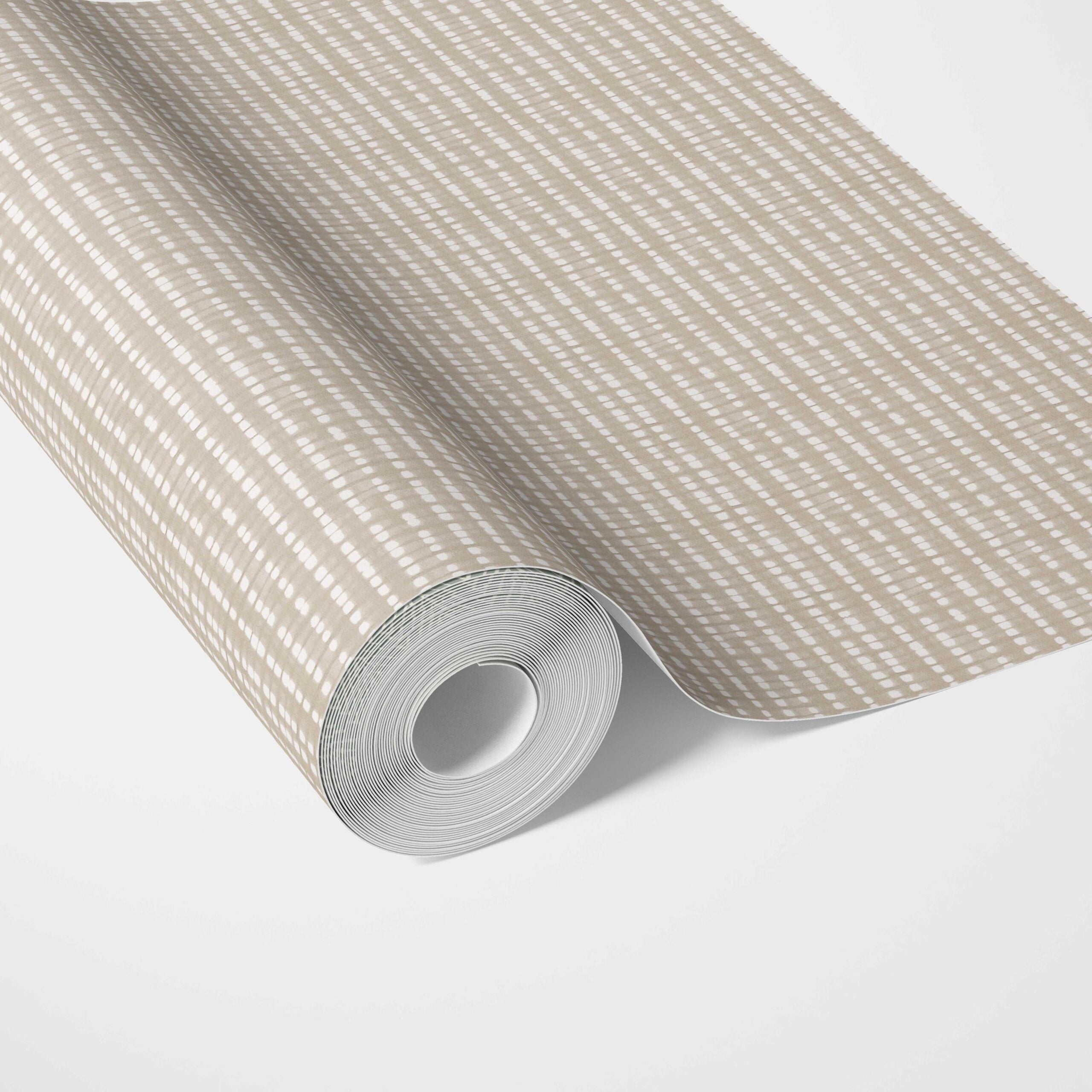 Textured Shibori Effect Striped Traditional Wallpaper (Beige/ Greige/ White)