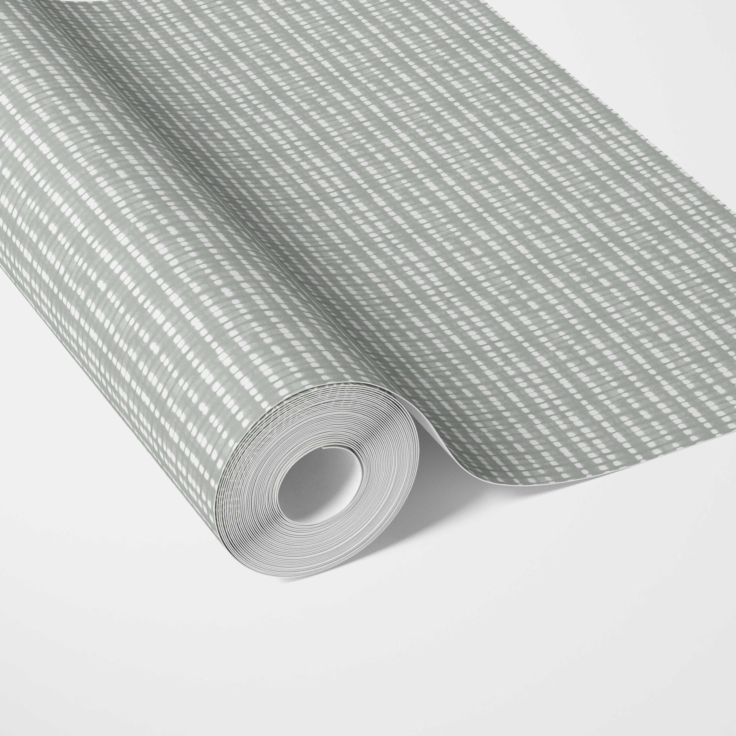 Textured Shibori Effect Striped Traditional Wallpaper (Sage Gray/ White)