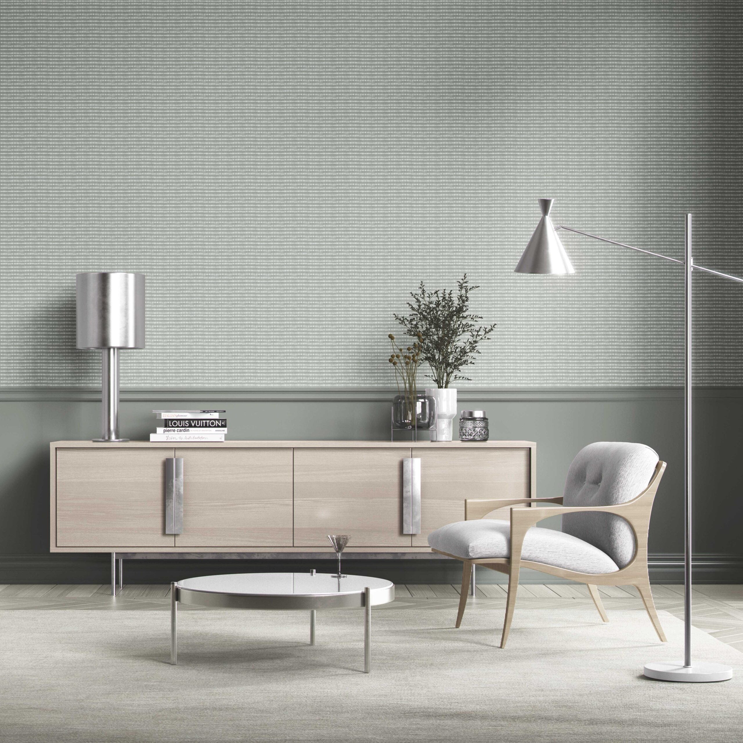 Textured Shibori Effect Striped Bathroom Wallpaper (Sage Gray/ White)