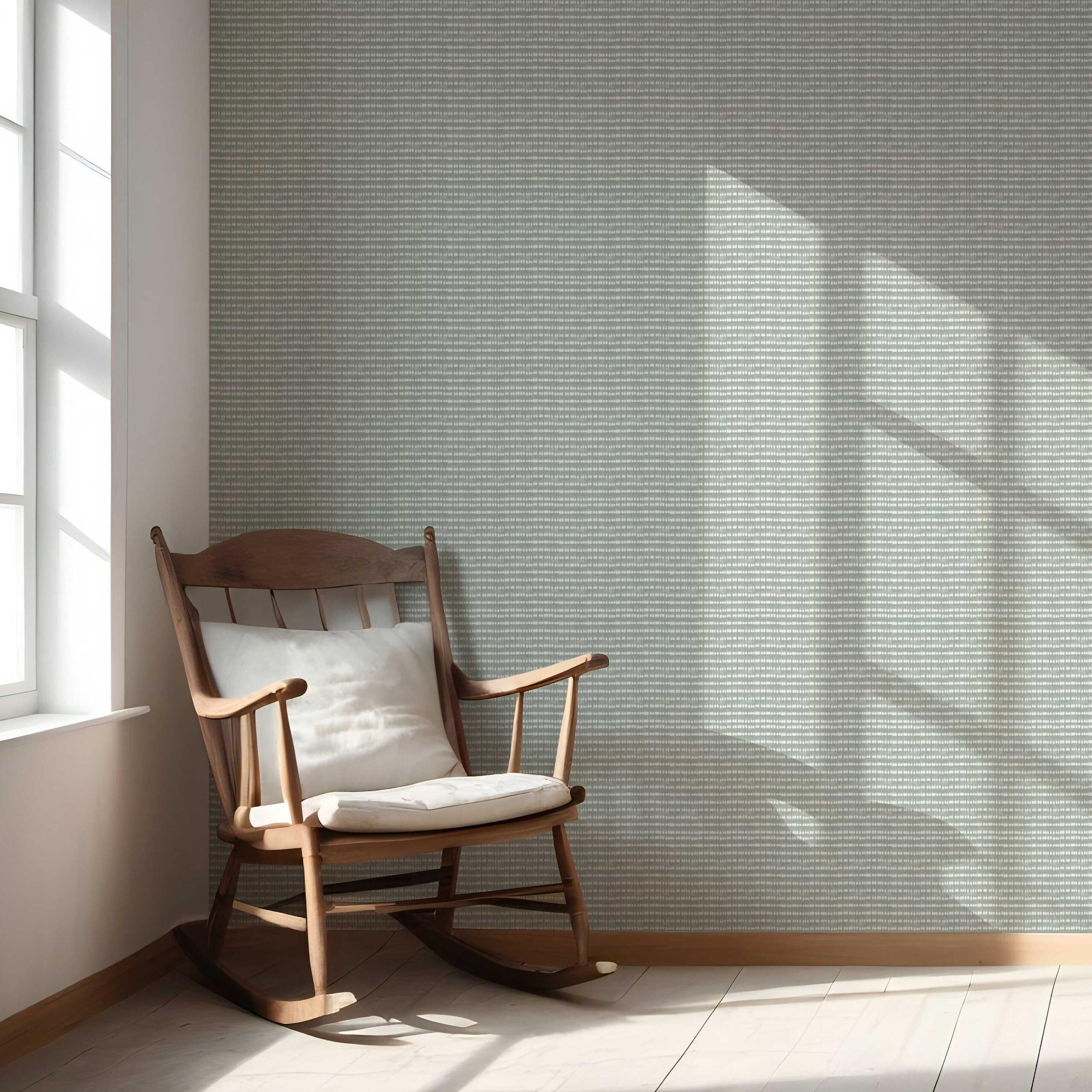Textured Shibori Effect Striped Nursery Wallpaper (Sage Gray/ White)