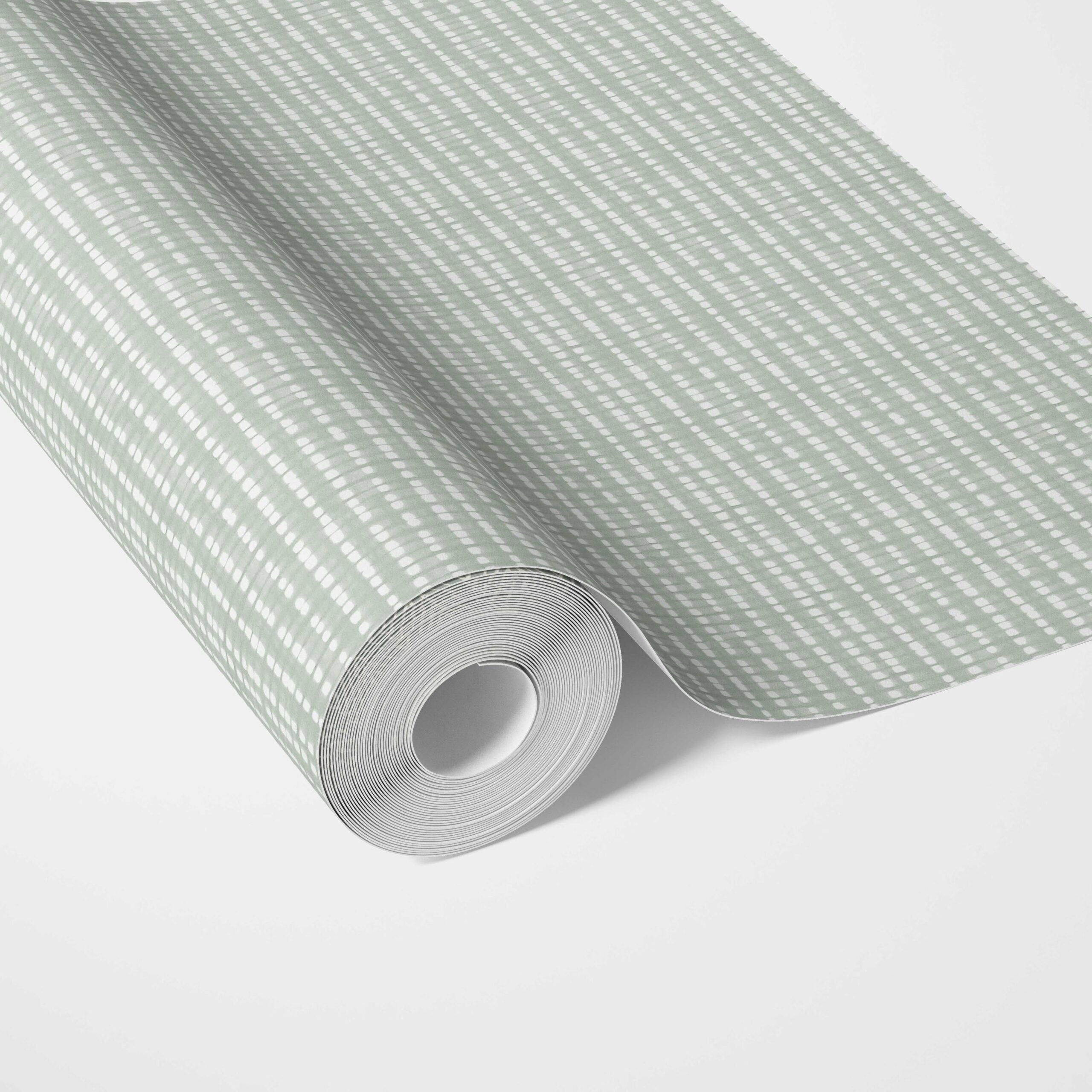 Textured Shibori Effect Striped Traditional Wallpaper (Green/ White)
