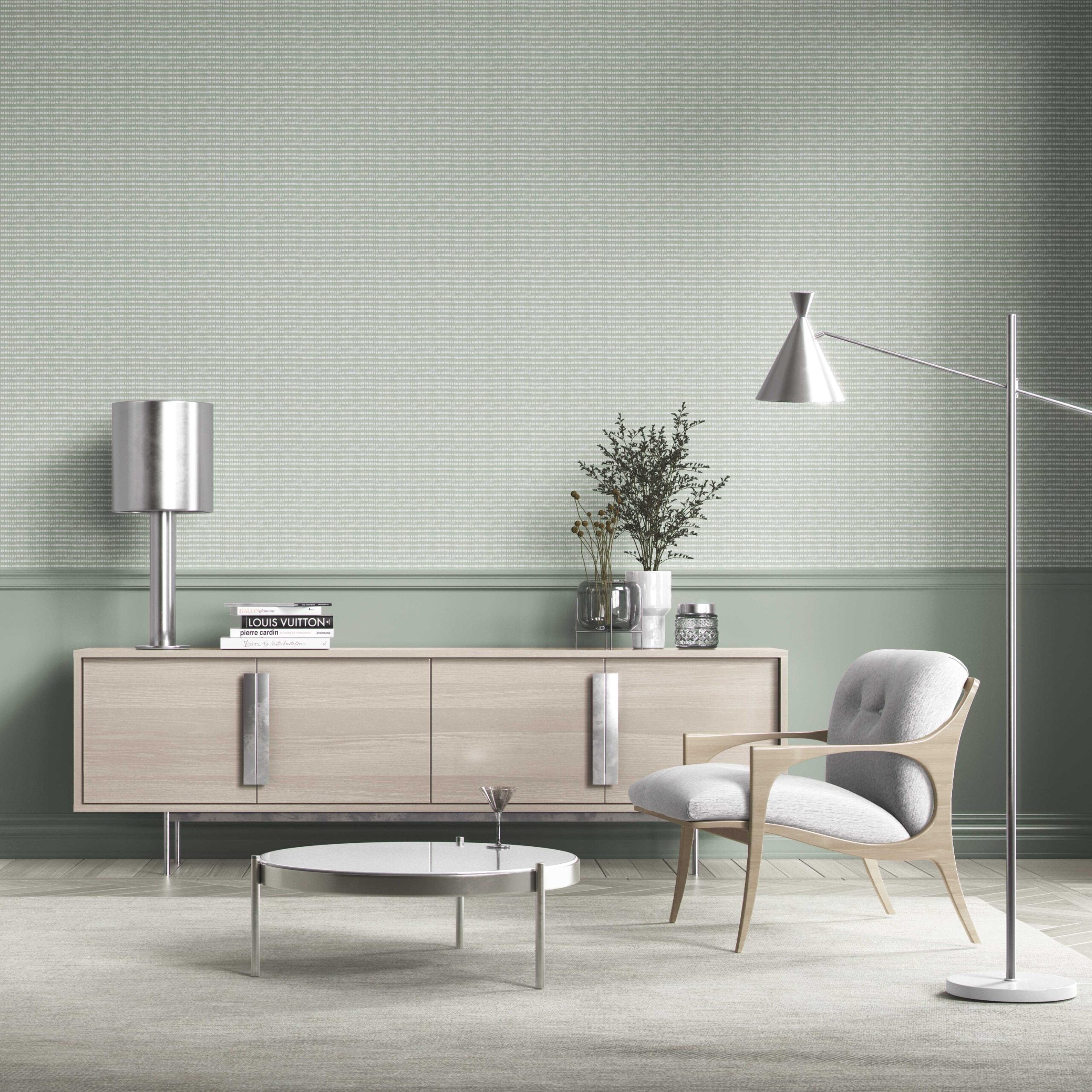 Textured Shibori Effect Striped Bathroom Wallpaper (Green/ White)