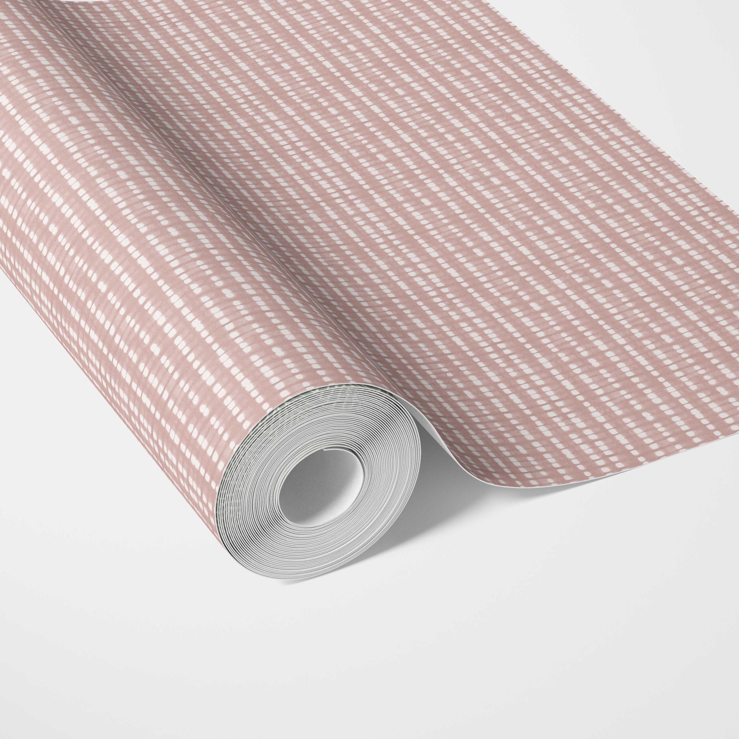 Textured Shibori Effect Striped Traditional Wallpaper (Pink/ White)