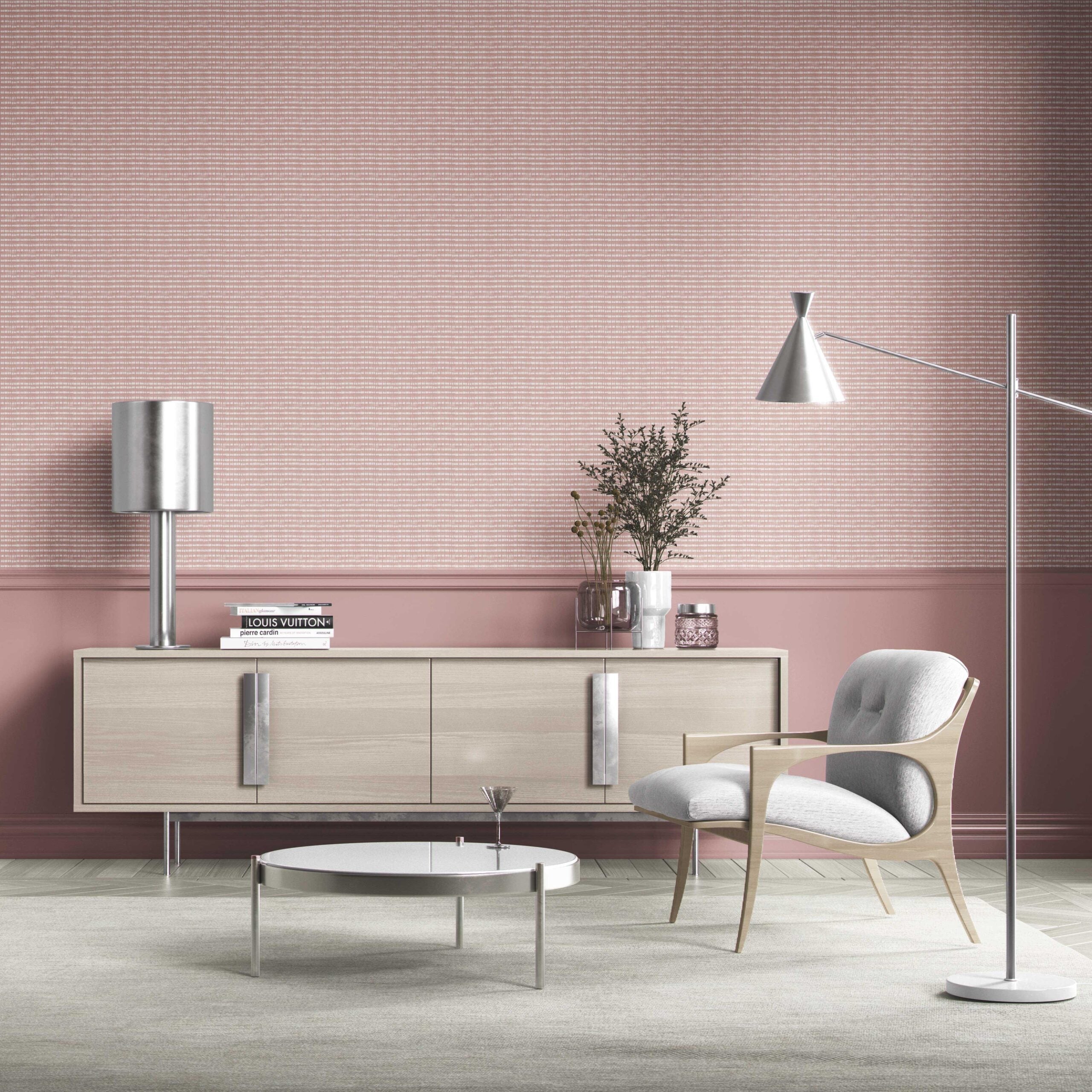 Textured Shibori Effect Striped Bathroom Wallpaper (Pink/ White)