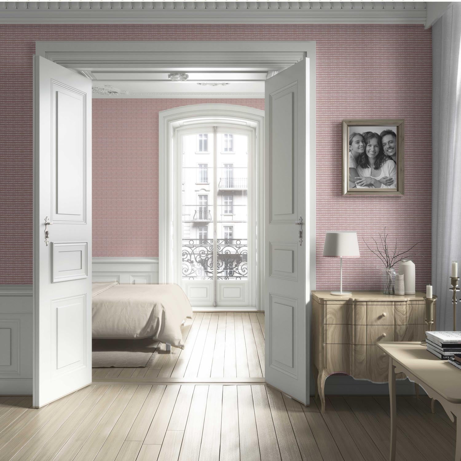Textured Shibori Effect Striped Living Room Wallpaper Sample (Pink/ White)