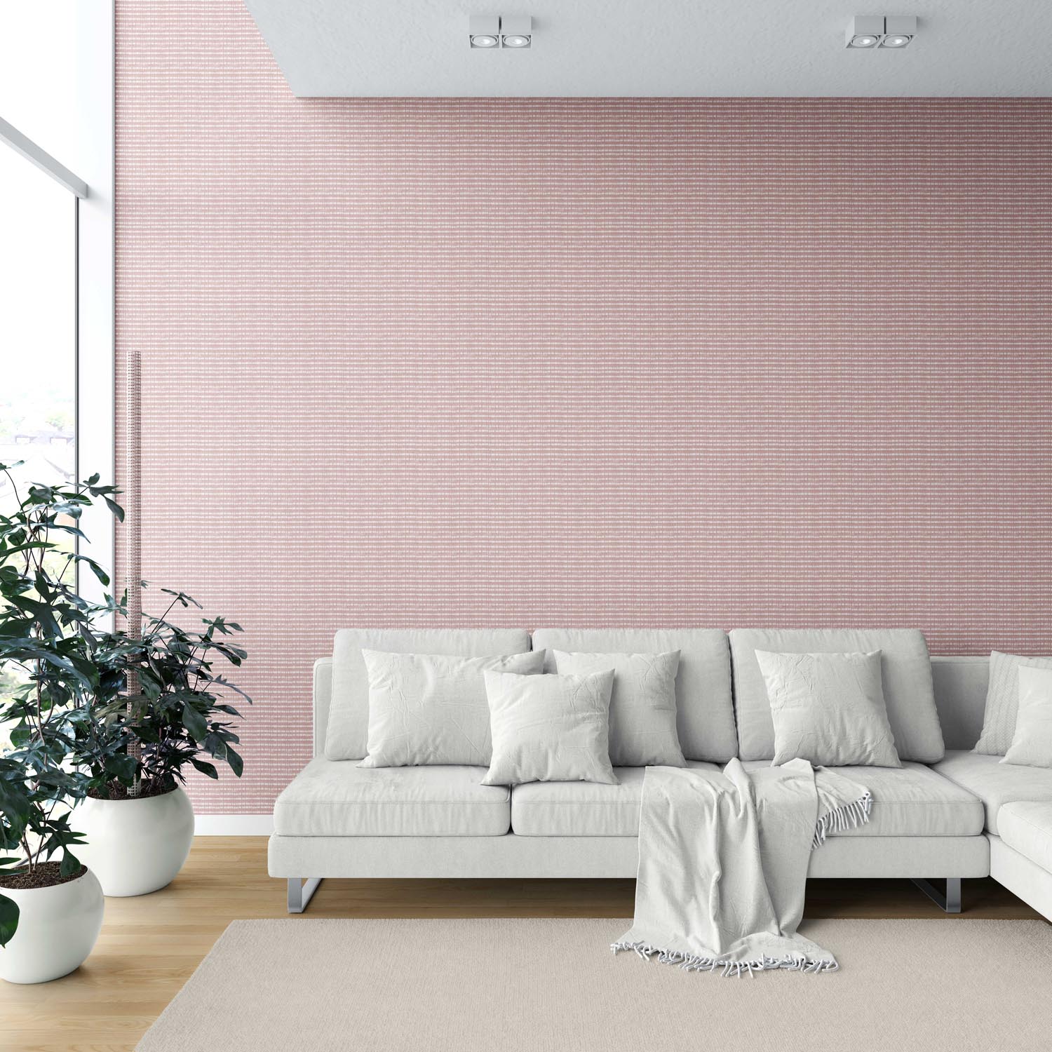 Textured Shibori Effect Striped Shower Toilet Wallpaper (Pink/ White)