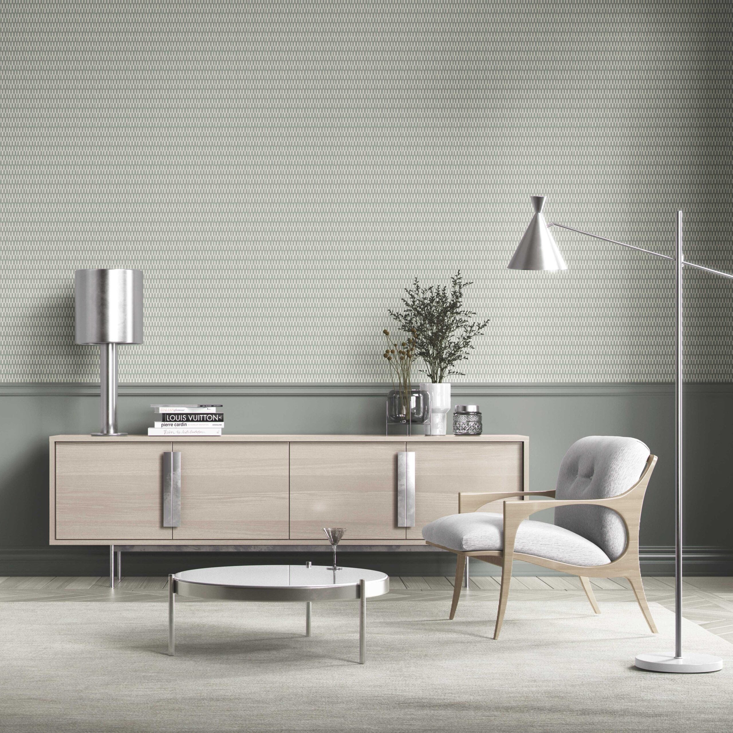 Modern Neutral-Toned/ Micro-Patterned Bathroom Wallpaper (Sage Gray)