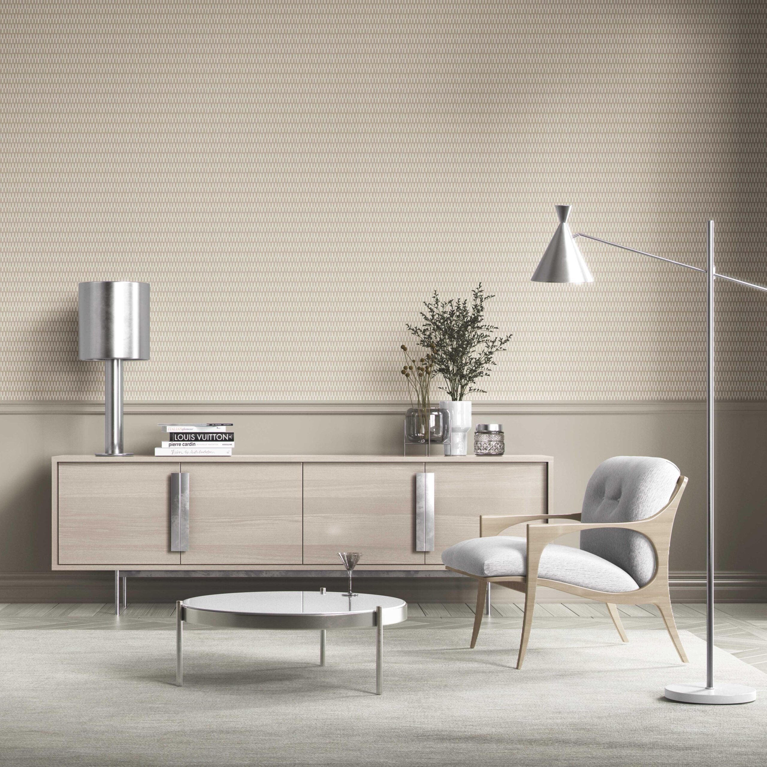 Modern Neutral-Toned/ Micro-Patterned Bathroom Wallpaper Sample (Beige/ White)