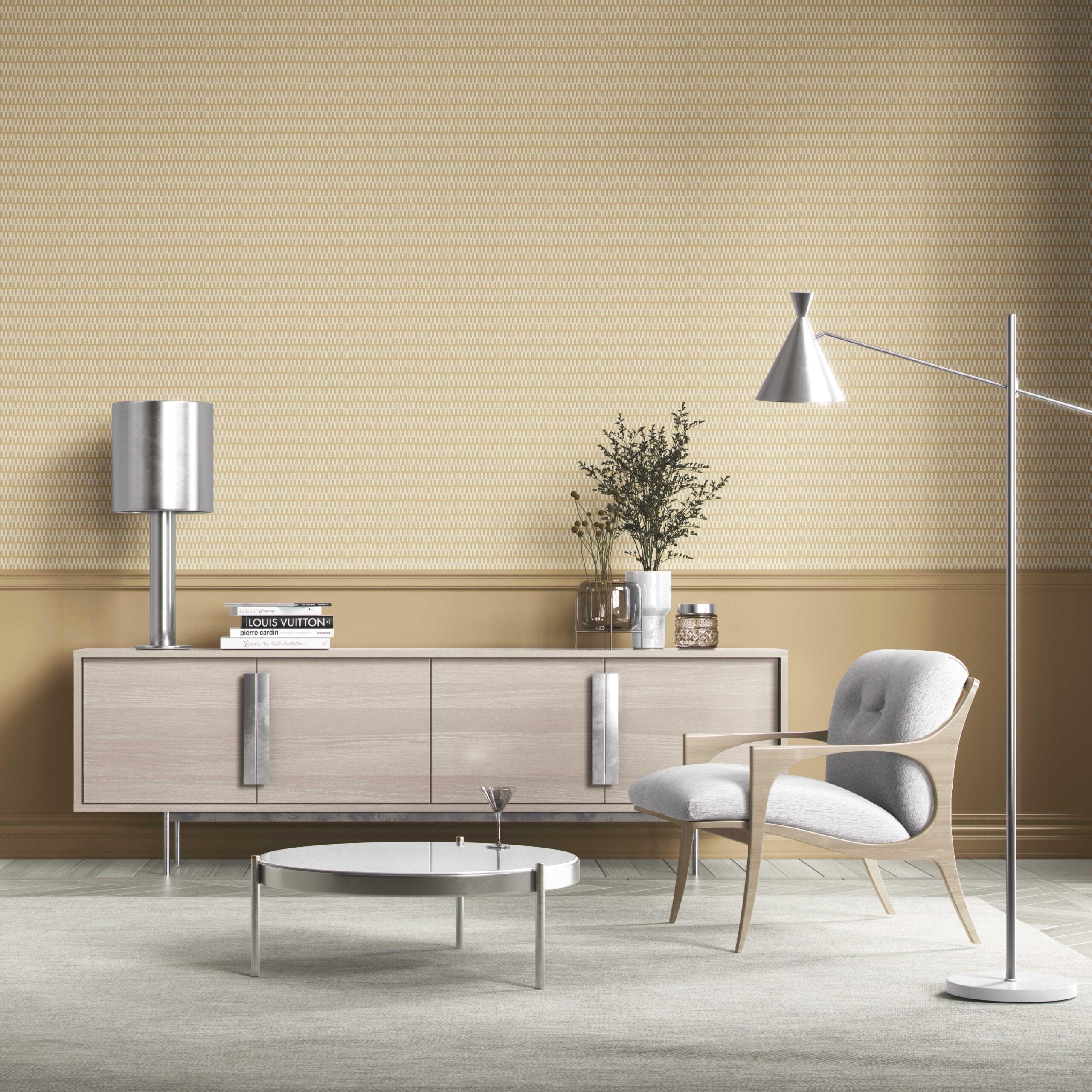Modern Geometric Micro-Print Bathroom Wallpaper (Yellow/ White)