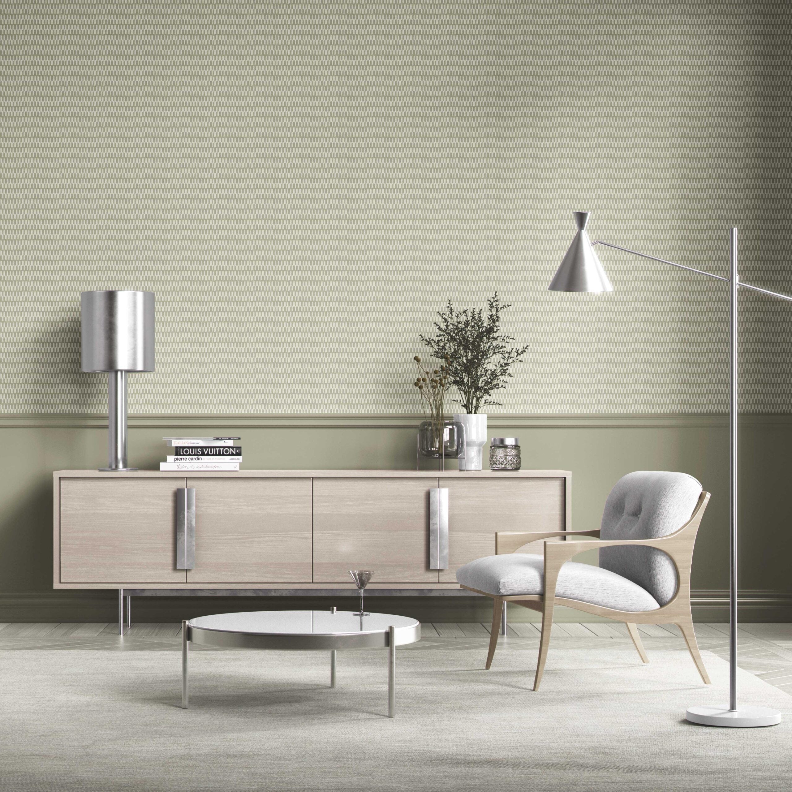 Modern Geometric Micro-Print Bathroom Wallpaper (Light Olive Green)