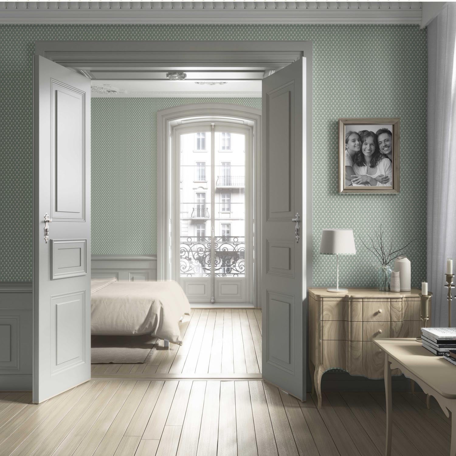 Small-Scale Geometric Print Living Room Wallpaper Sample (Sage Green/ White)