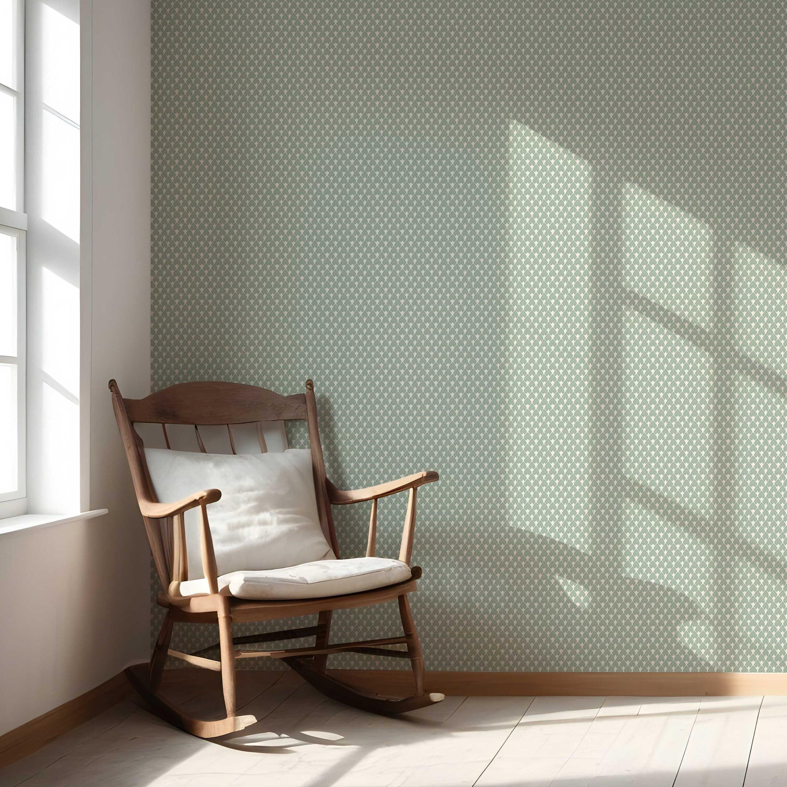 Small-Scale Geometric Print Nursery Wallpaper (Sage Green/ White)