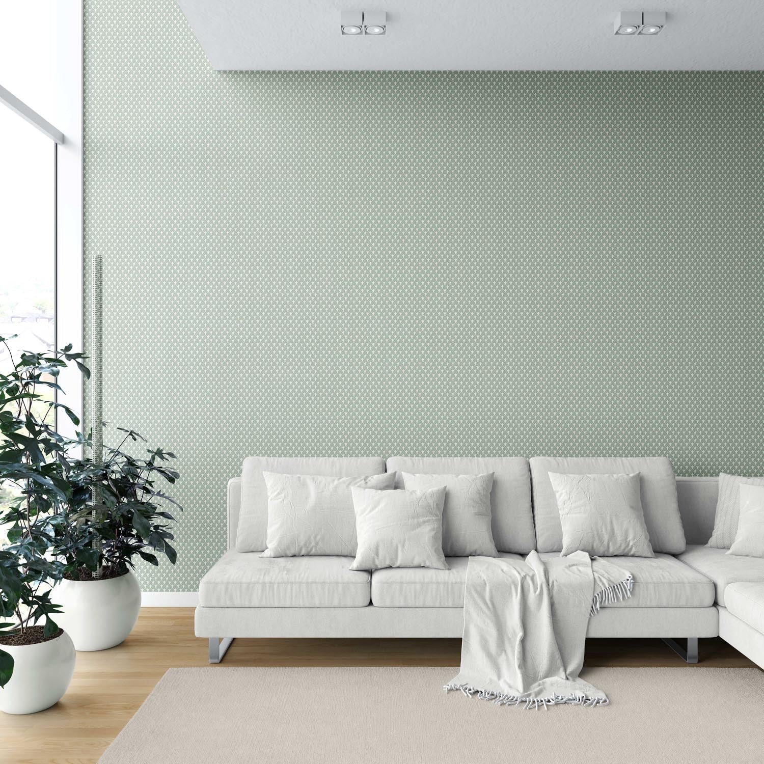 Small-Scale Geometric Print Shower Toilet Wallpaper (Sage Green/ White)