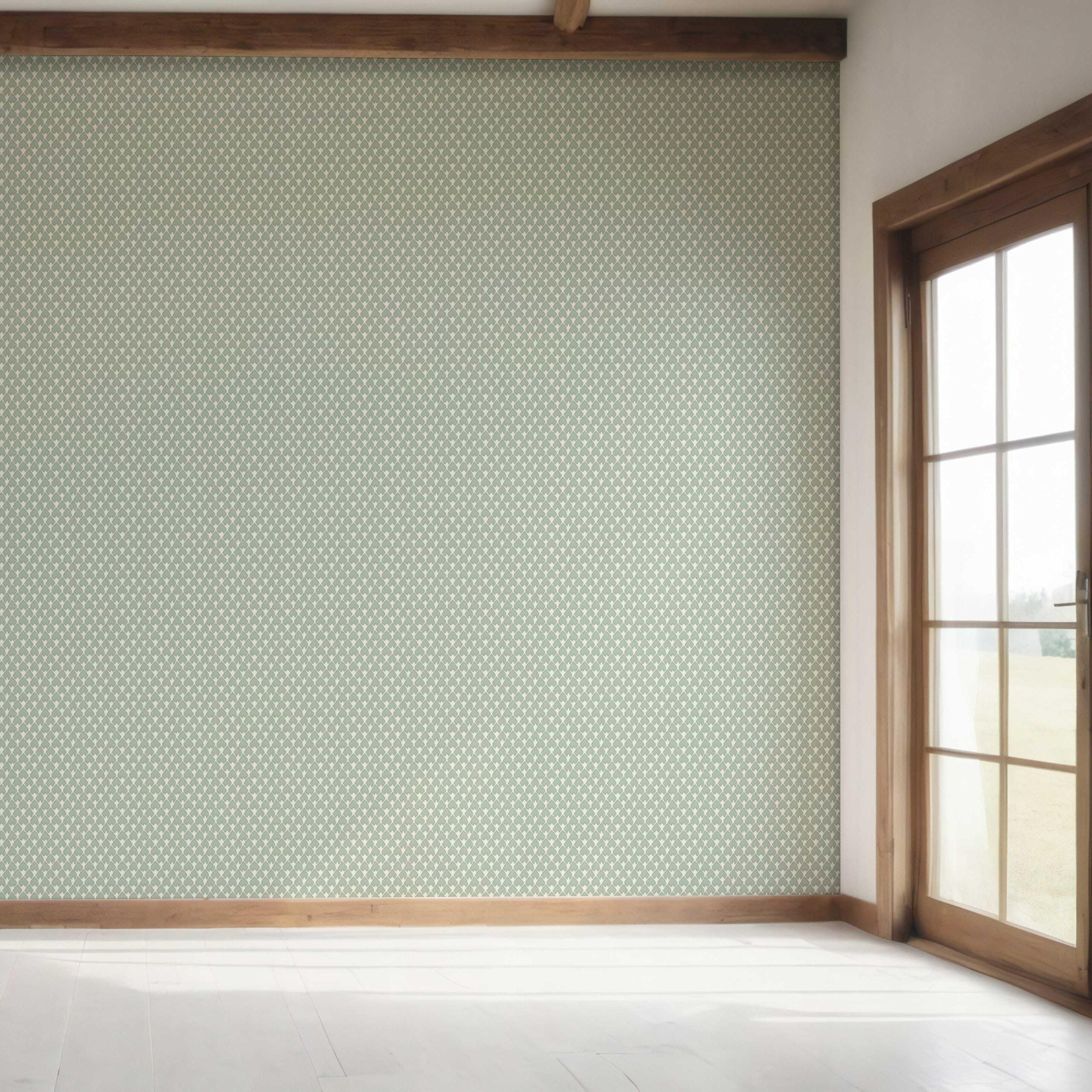 Small-Scale Geometric Print Bedroom Wallpaper (Sage Green/ White)