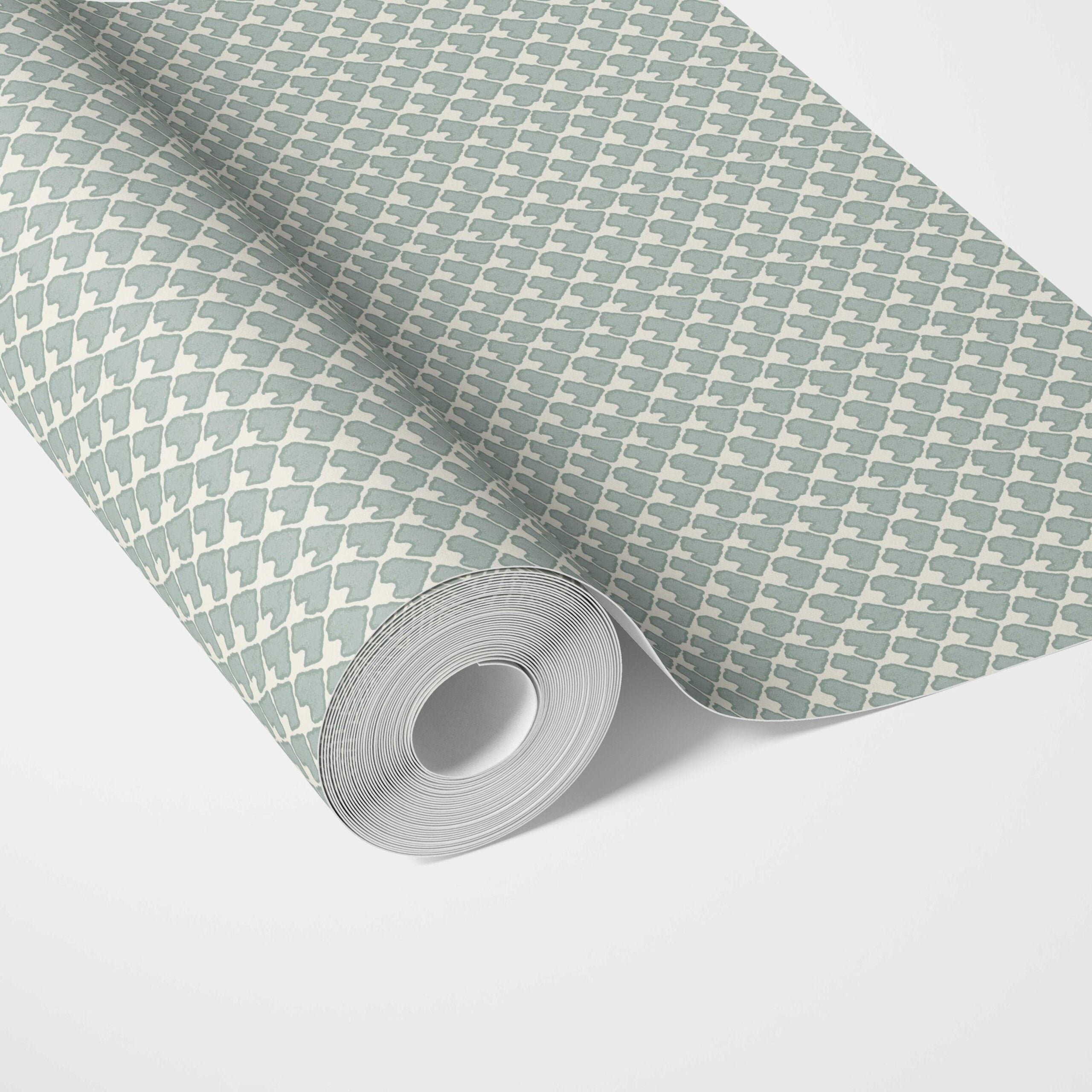 Small-Scale Geometric Print Traditional Wallpaper Sample (Duck Egg Blue/ White)