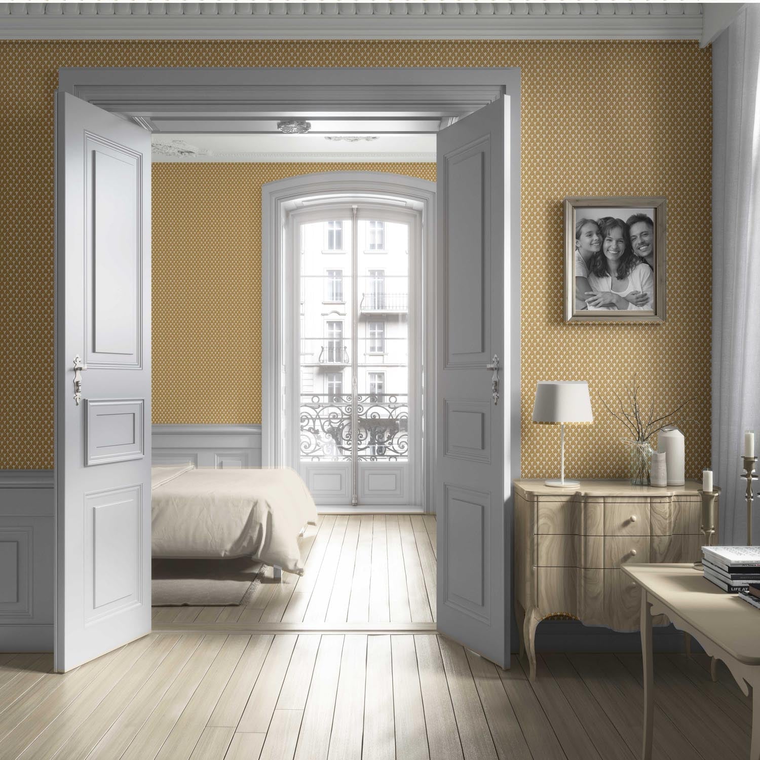Small-Scale Geometric Print Living Room Wallpaper Sample (Yellow/ White)