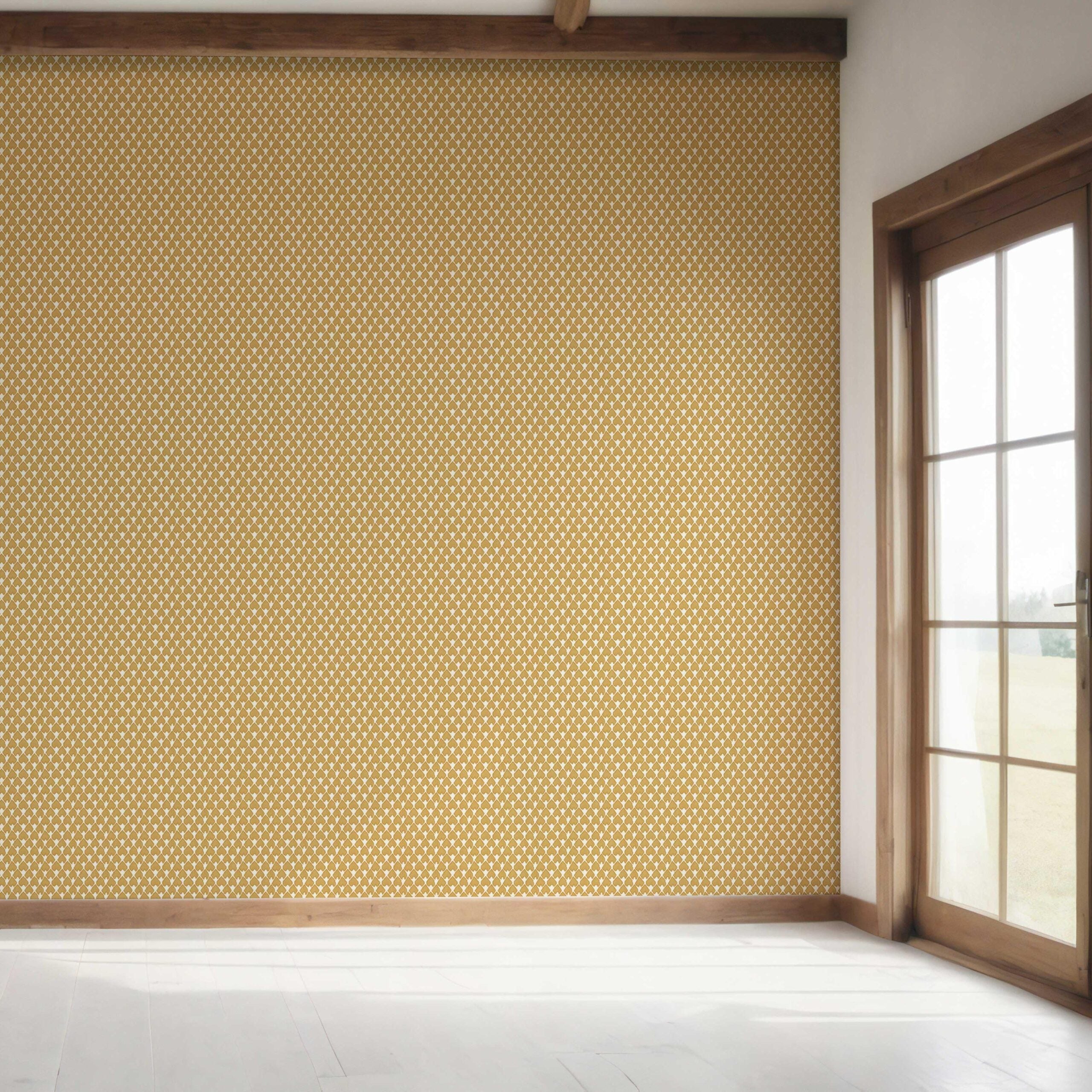 Small-Scale Geometric Print Bedroom Wallpaper Sample (Yellow/ White)