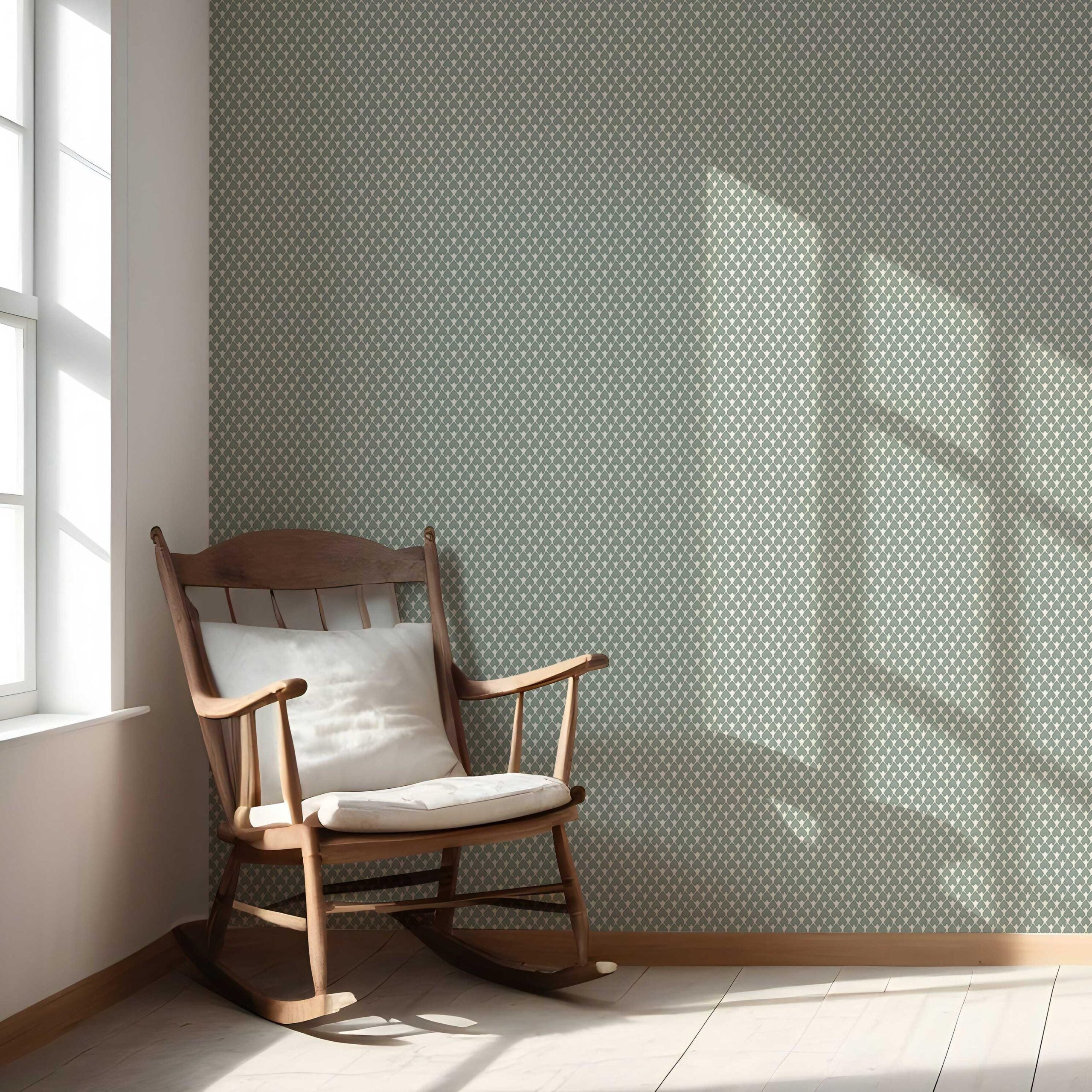 Neutral-Toned Small-Scale Geometric Print Nursery Wallpaper (Gray-Green/ White)