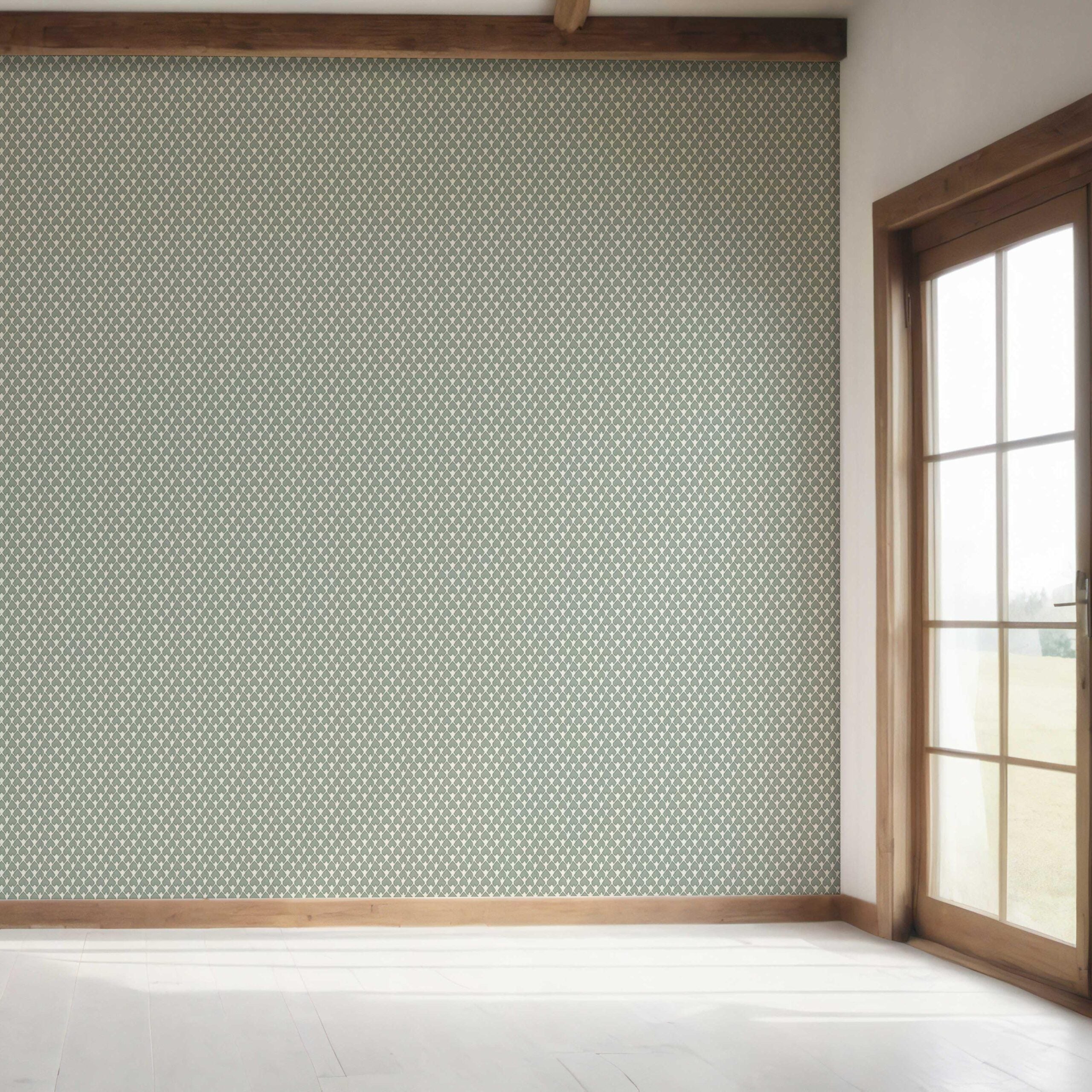 Neutral-Toned Small-Scale Geometric Print Bedroom Wallpaper (Gray-Green/ White)
