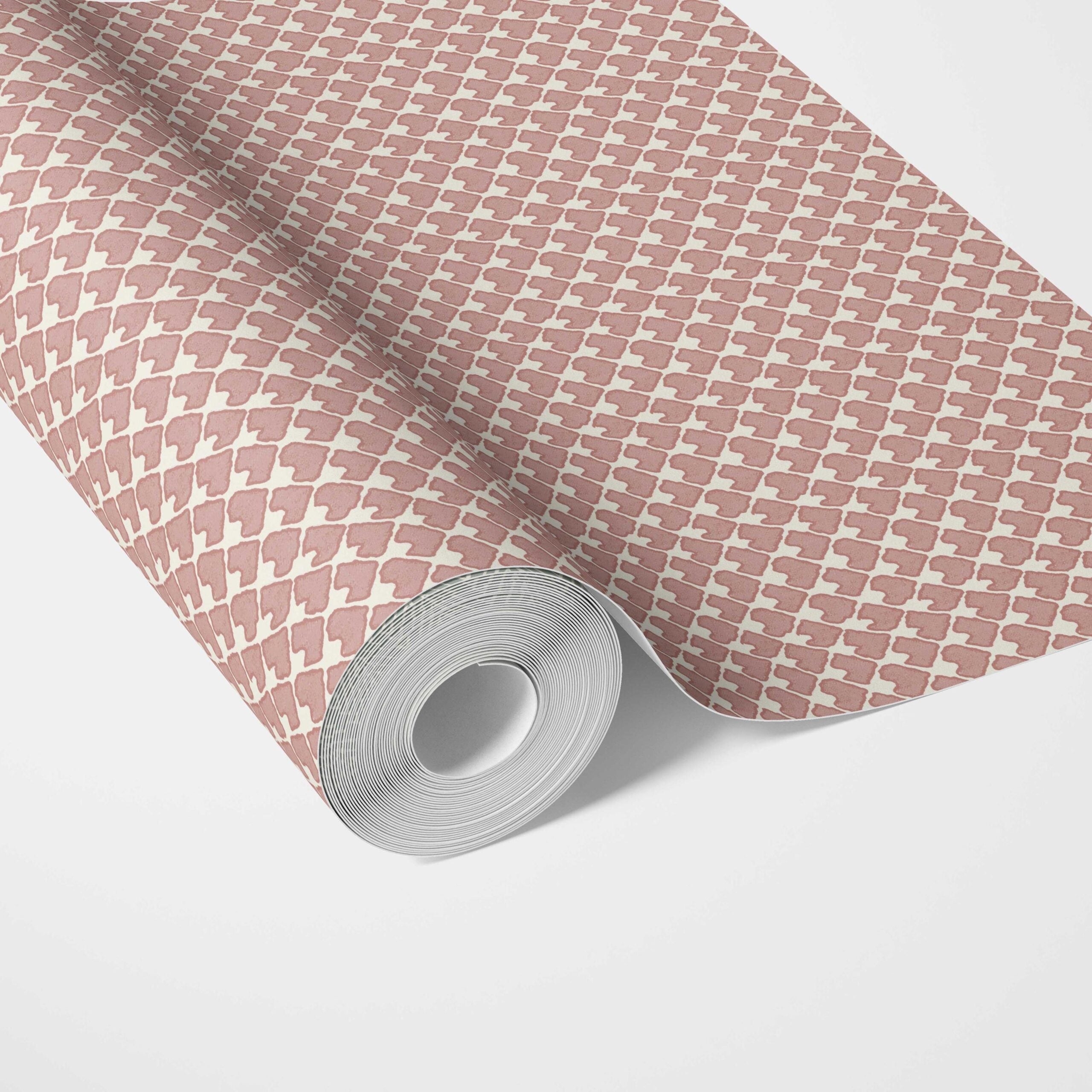 Small-Scale Geometric Print Traditional Wallpaper Sample (Blush Pink/ White)
