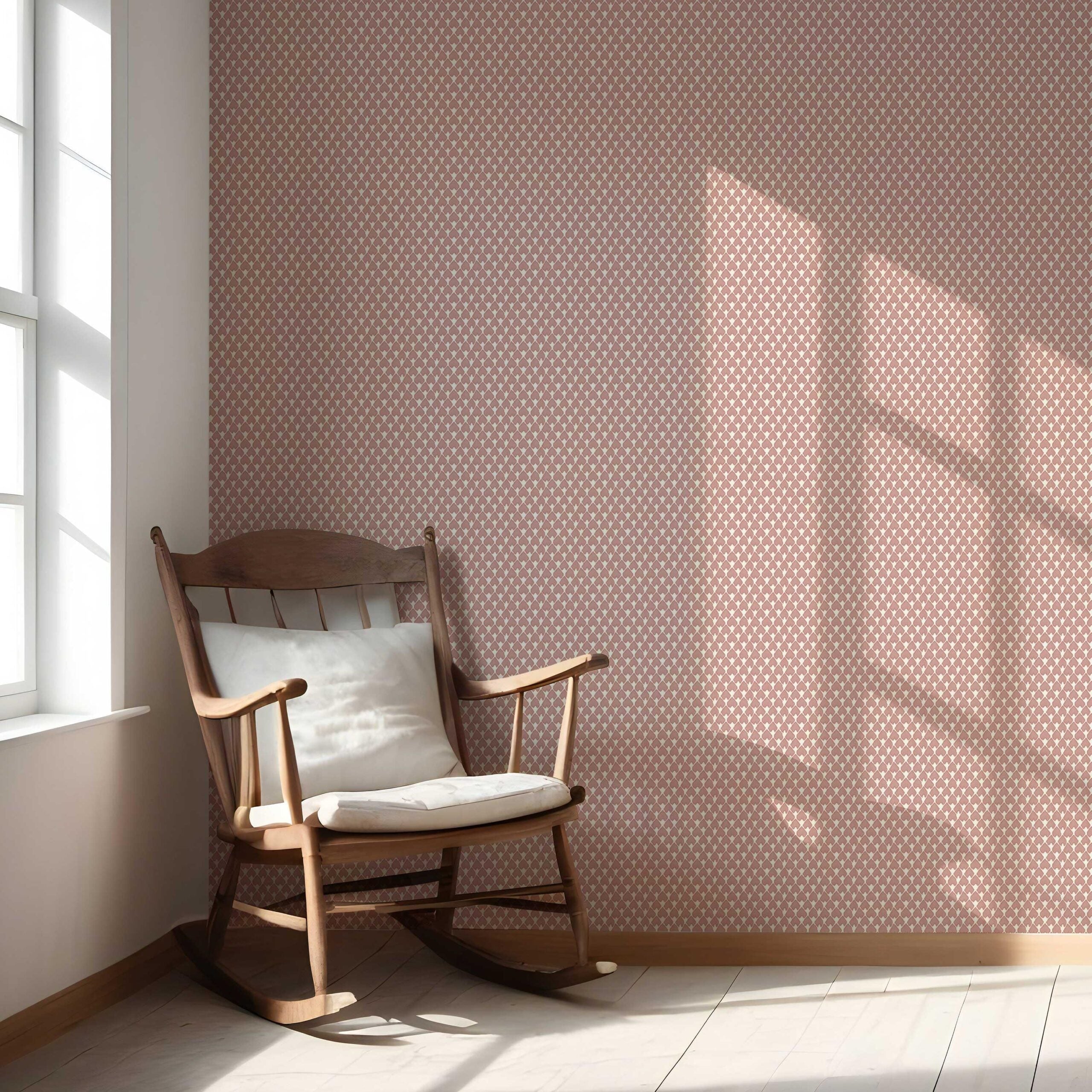 Small-Scale Geometric Print Nursery Wallpaper Sample (Blush Pink/ White)