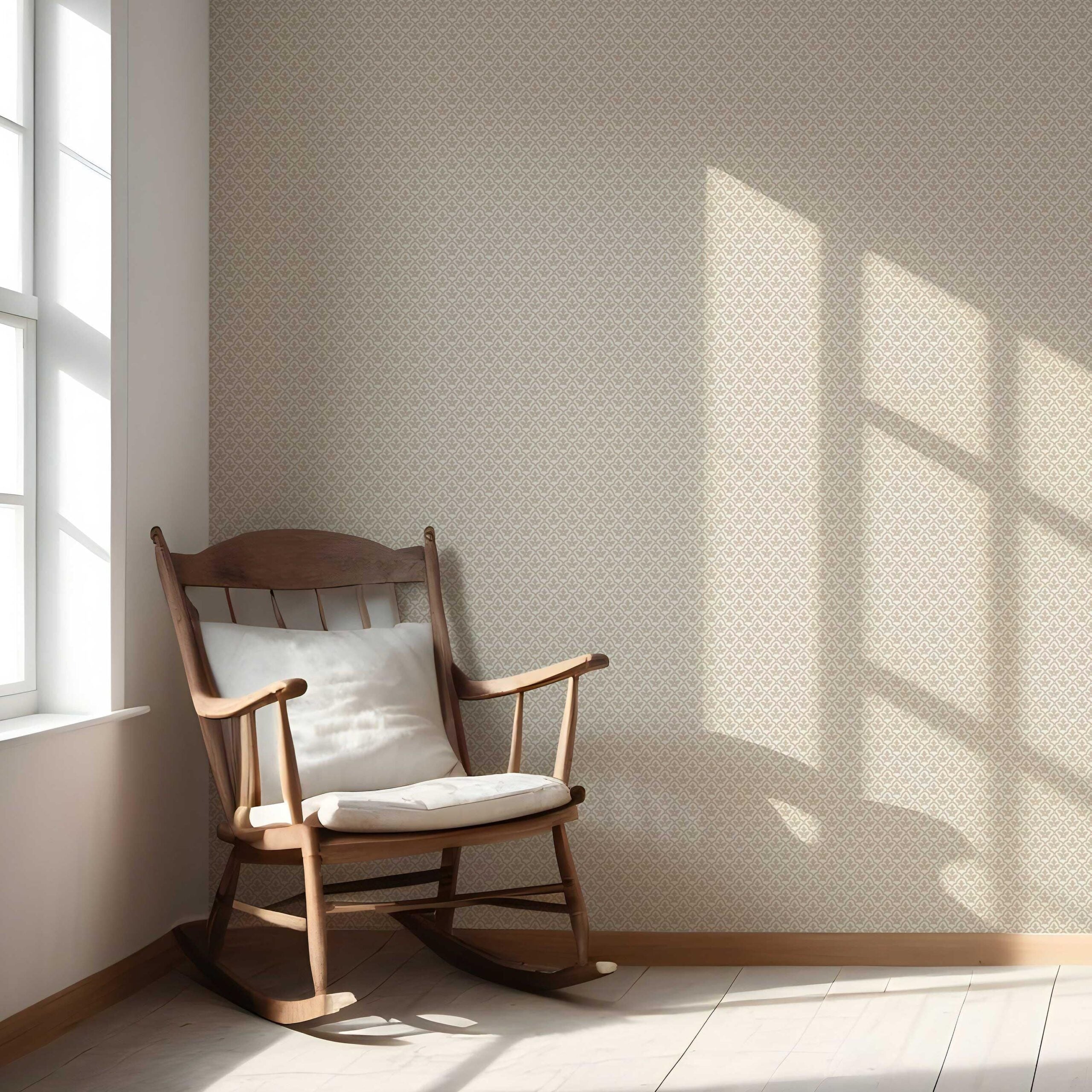Neutral-Toned Small Floral Lattice Nursery Wallpaper Sample (Beige/ Cream)