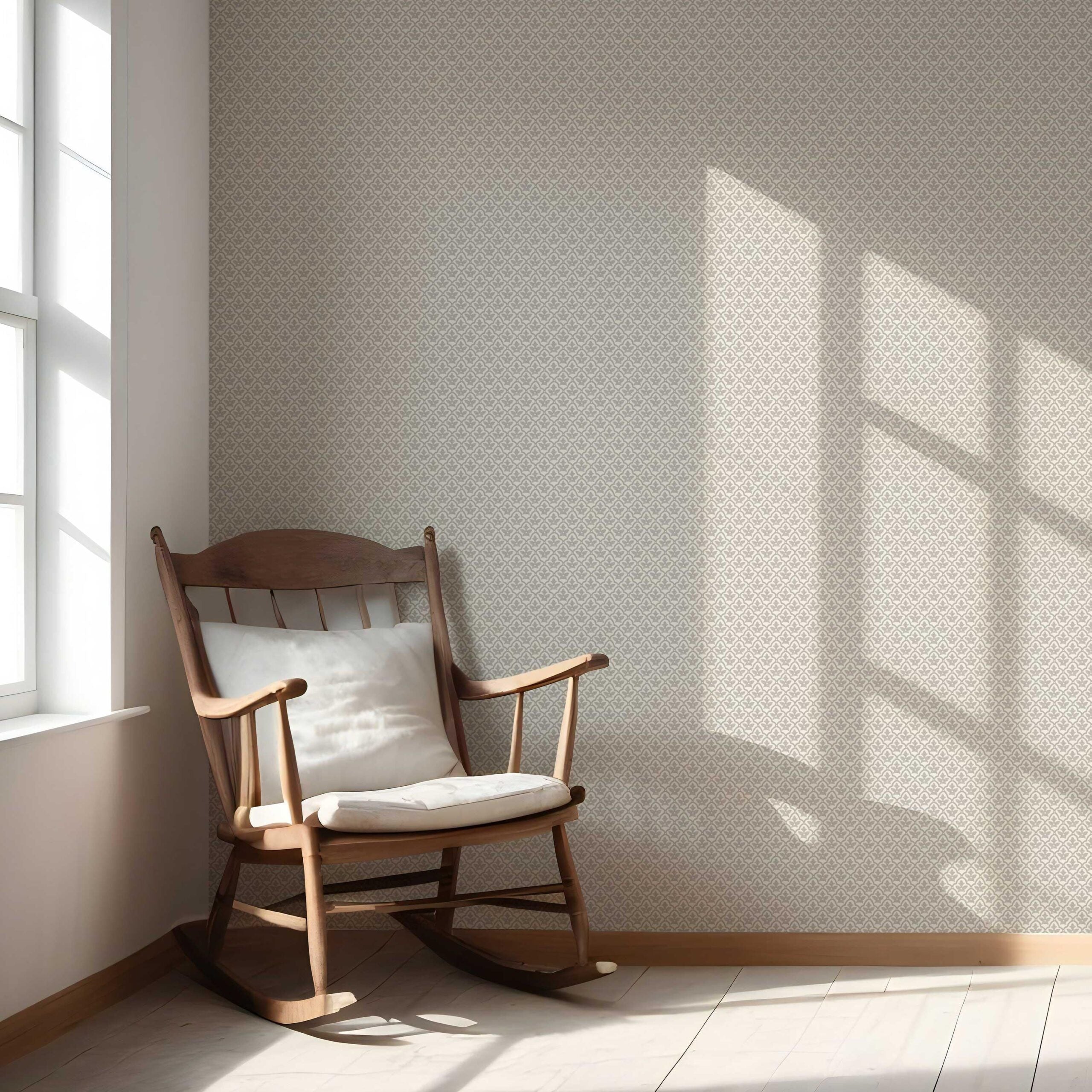 Neutral-Toned Small Floral Lattice Nursery Wallpaper (Warm Gray/ Greige)