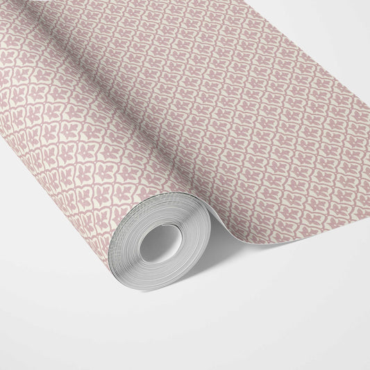 Small-Scale Floral Lattice Traditional Wallpaper (Soft Pink/ White)