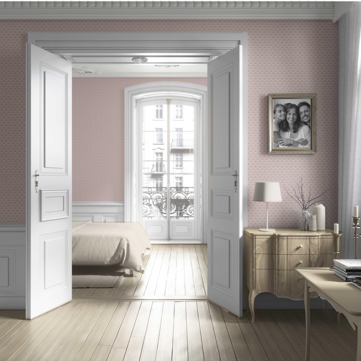 Small-Scale Floral Lattice Living Room Wallpaper Sample (Soft Pink/ White)