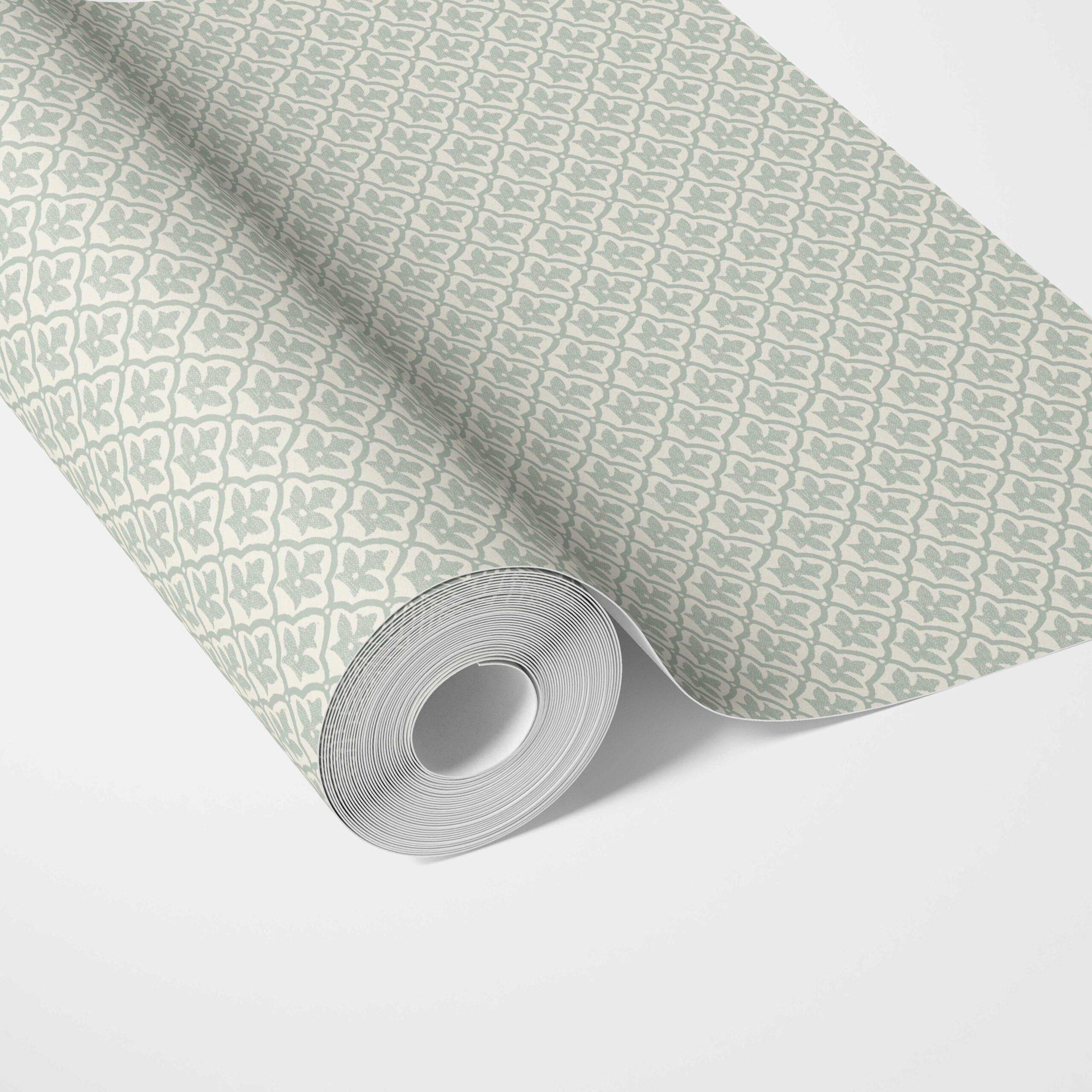 Small-Scale Floral Lattice Traditional Wallpaper Sample (Duck Egg Blue/ White)