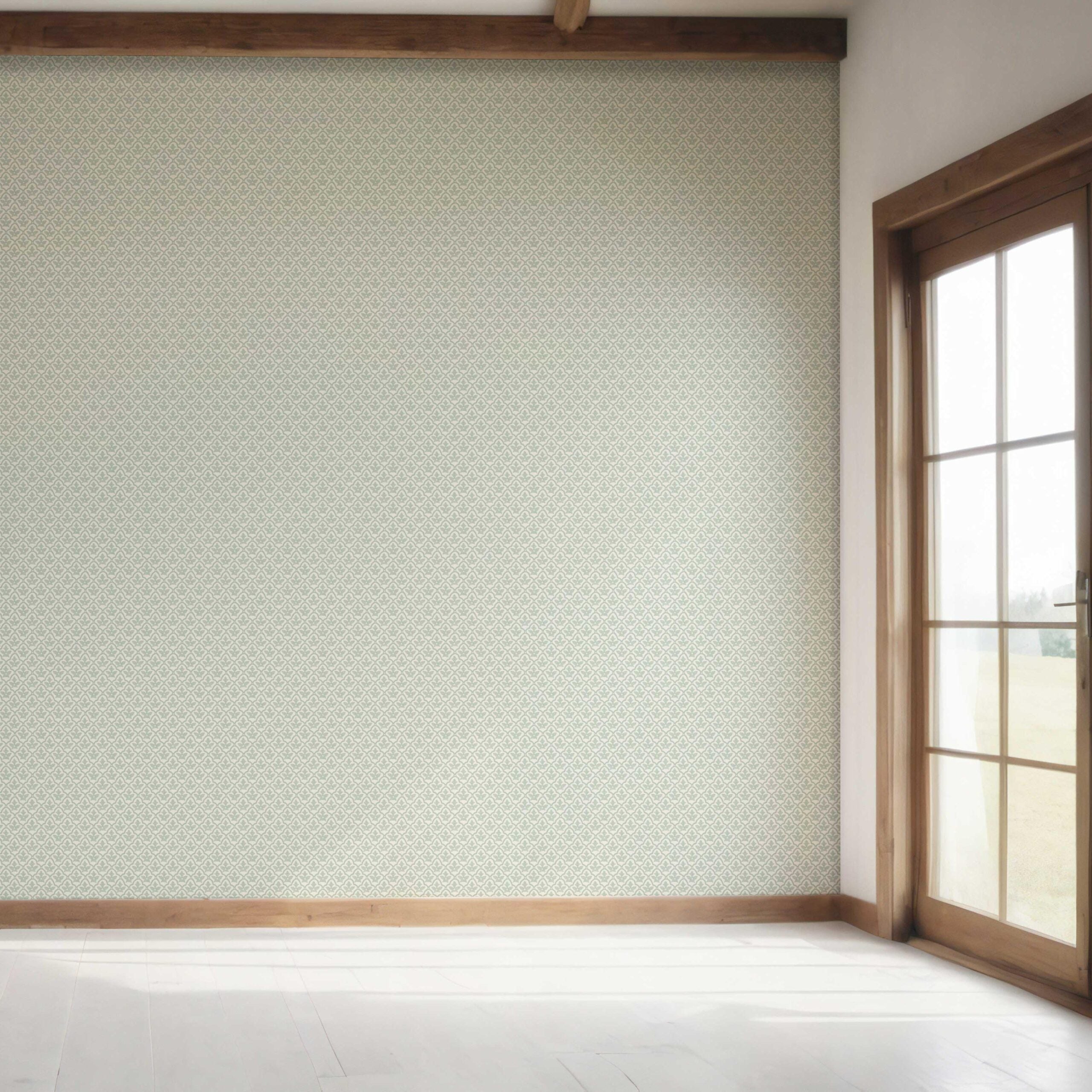 Small-Scale Floral Lattice Bedroom Wallpaper Sample (Duck Egg Blue/ White)