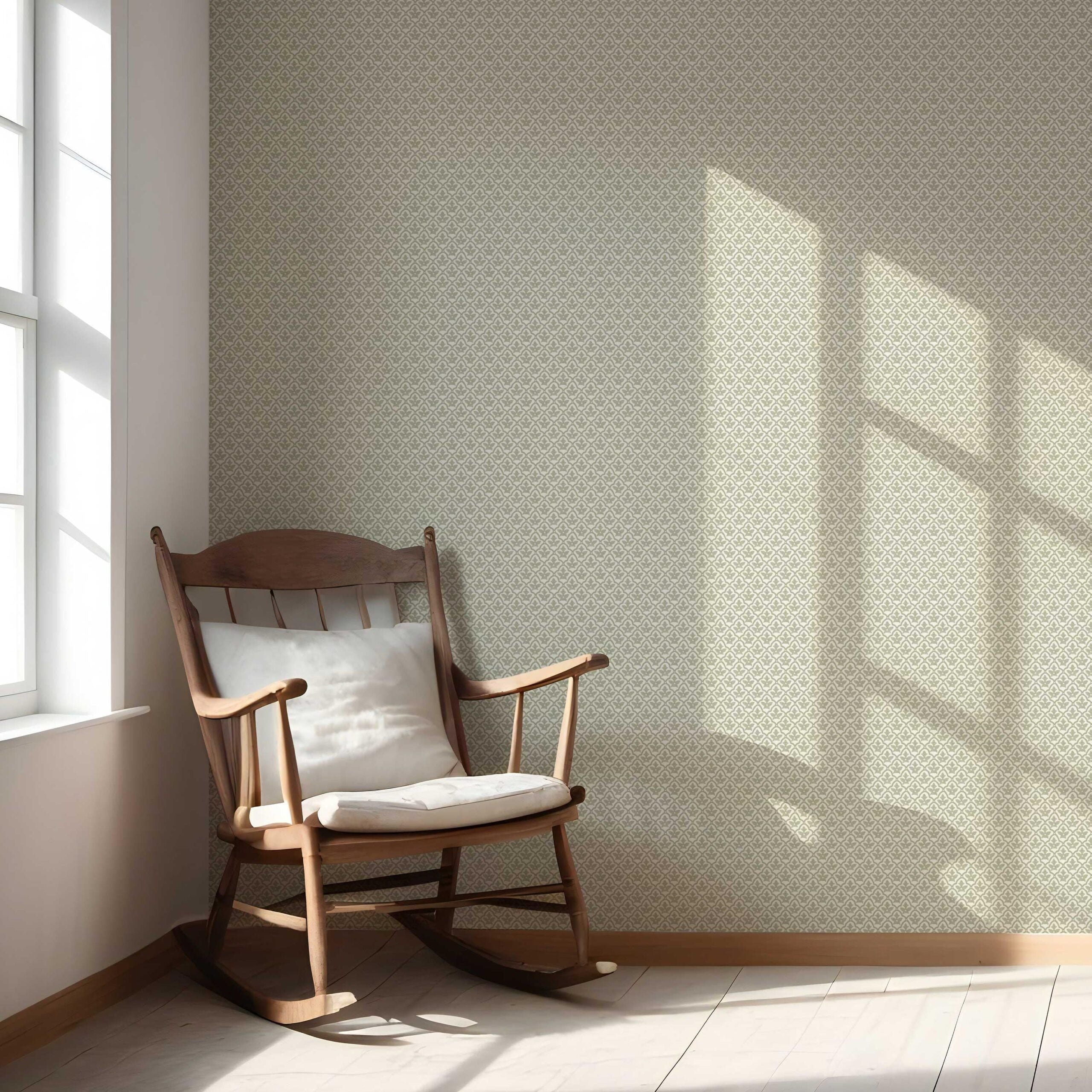 Small-Scale Floral Lattice Nursery Wallpaper Sample (Green/ White)