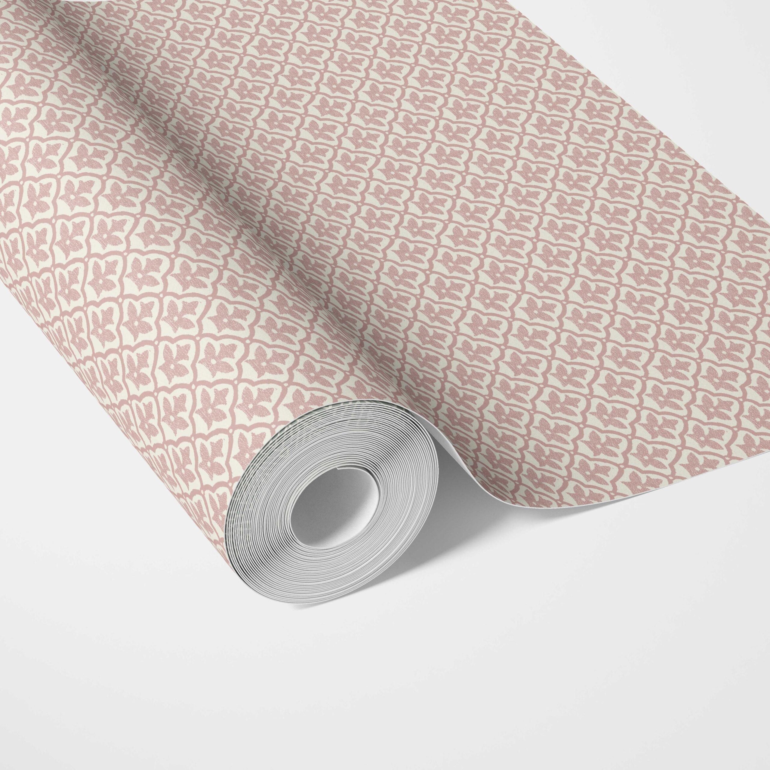 Small-Scale Floral Lattice Traditional Wallpaper (Pink/ White)