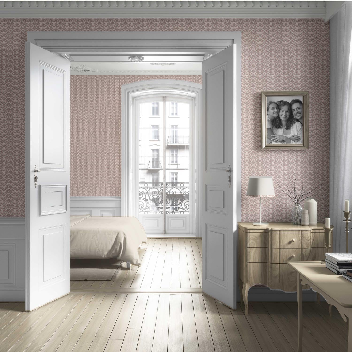 Small-Scale Floral Lattice Living Room Wallpaper Sample (Pink/ White)