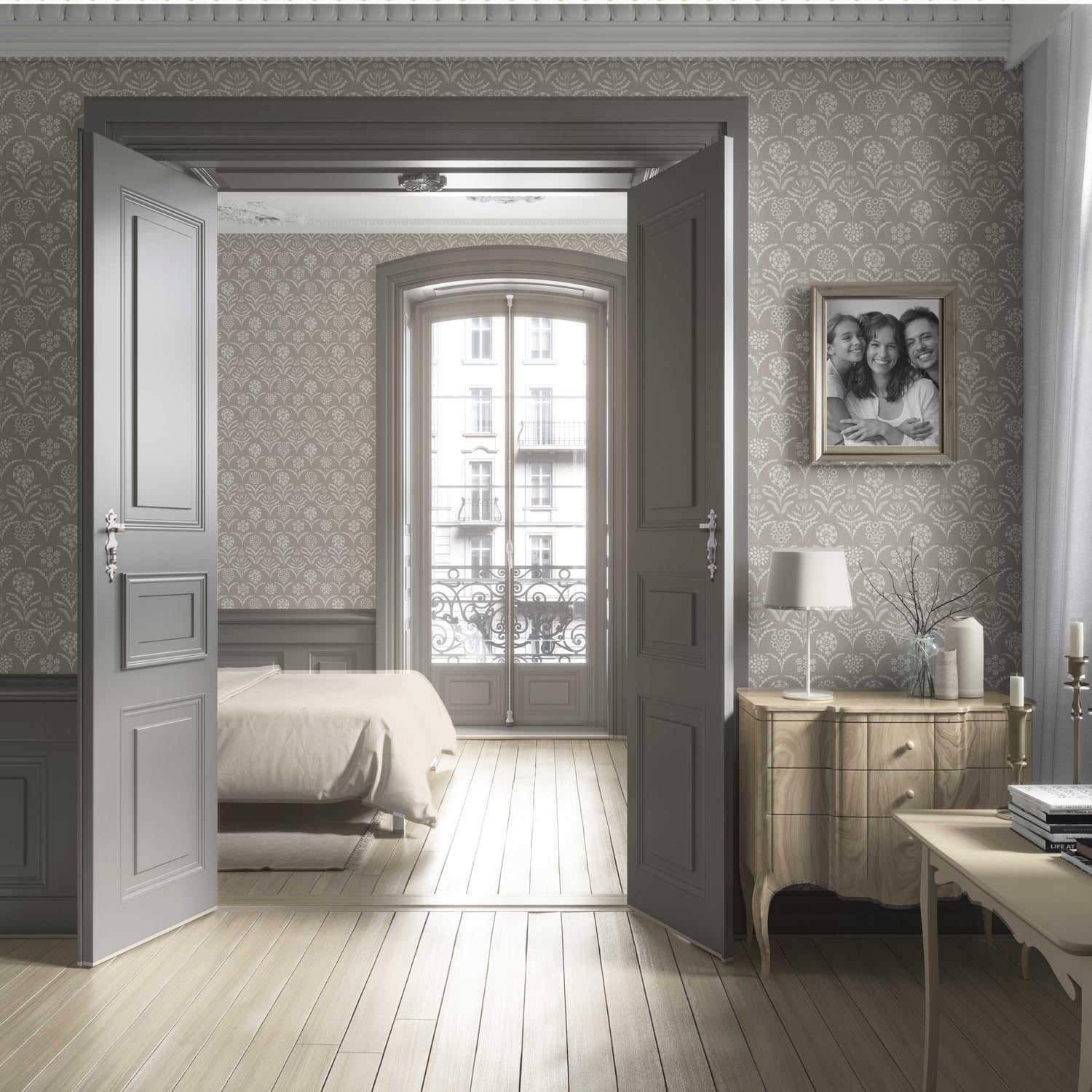Modern Neural-Toned Floral/ Botanical Living Room Wallpaper Sample (Warm Gray/ Greige/ White)