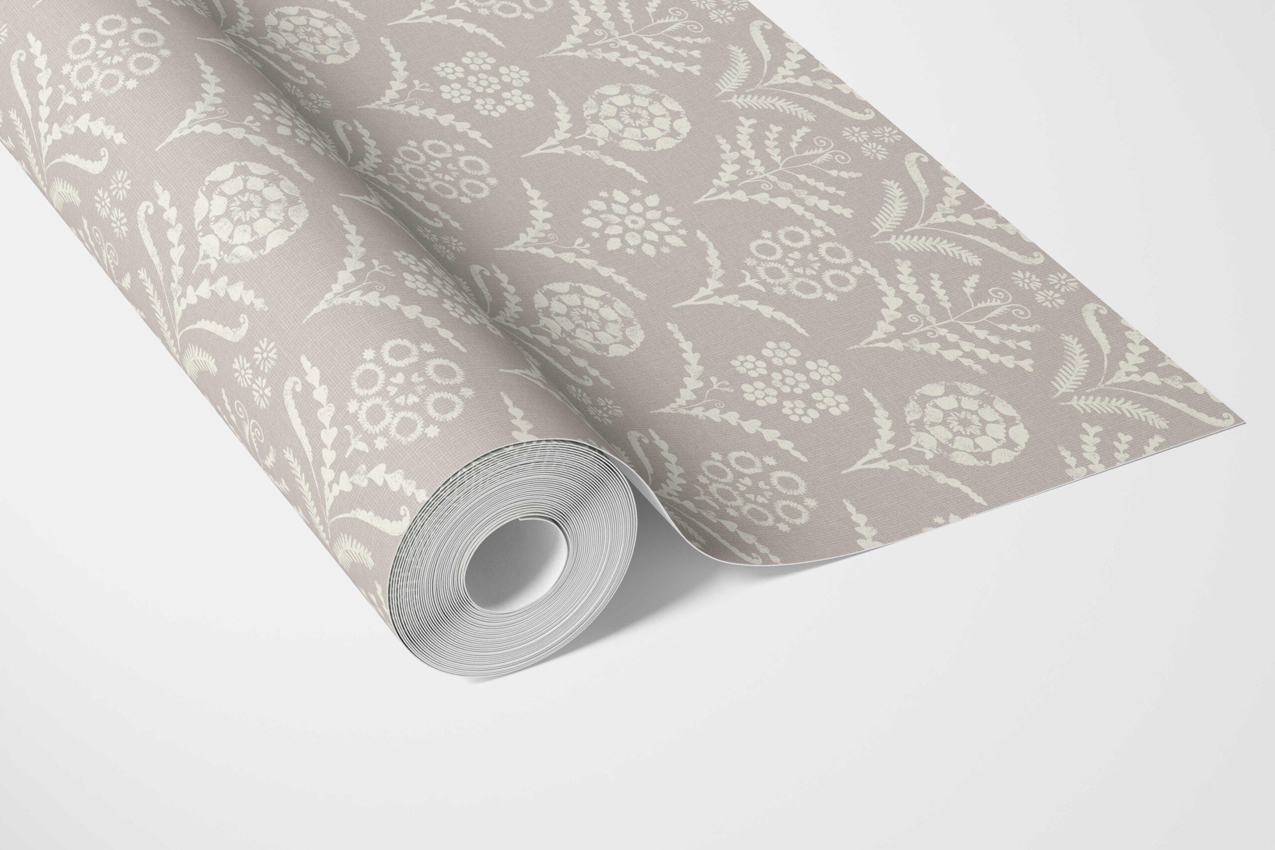 Modern Neural-Toned Floral/ Botanical Bathroom Wallpaper Sample (Gray/ Taupe)