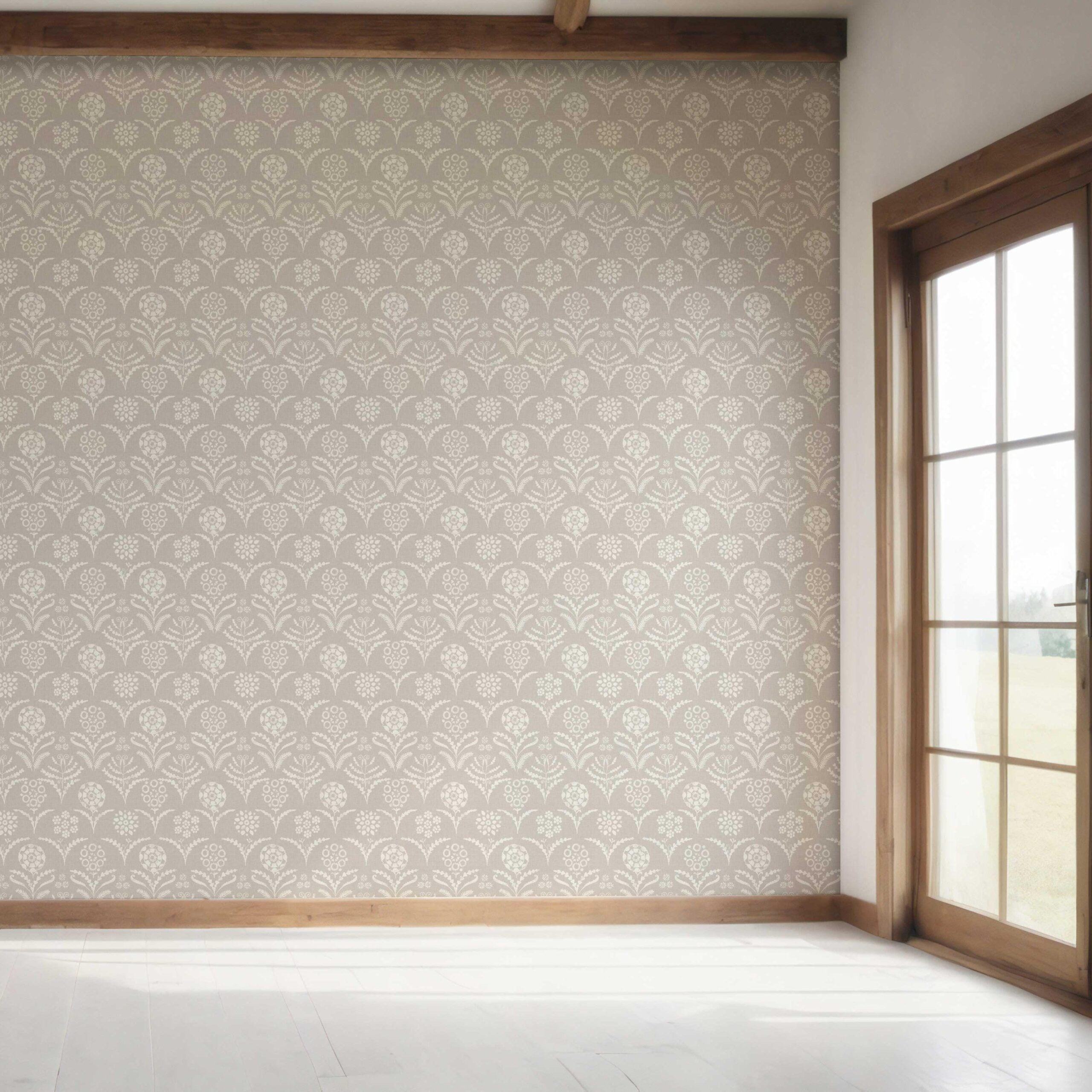 Modern Neural-Toned Floral/ Botanical Bedroom Wallpaper Sample (Gray/ Taupe)