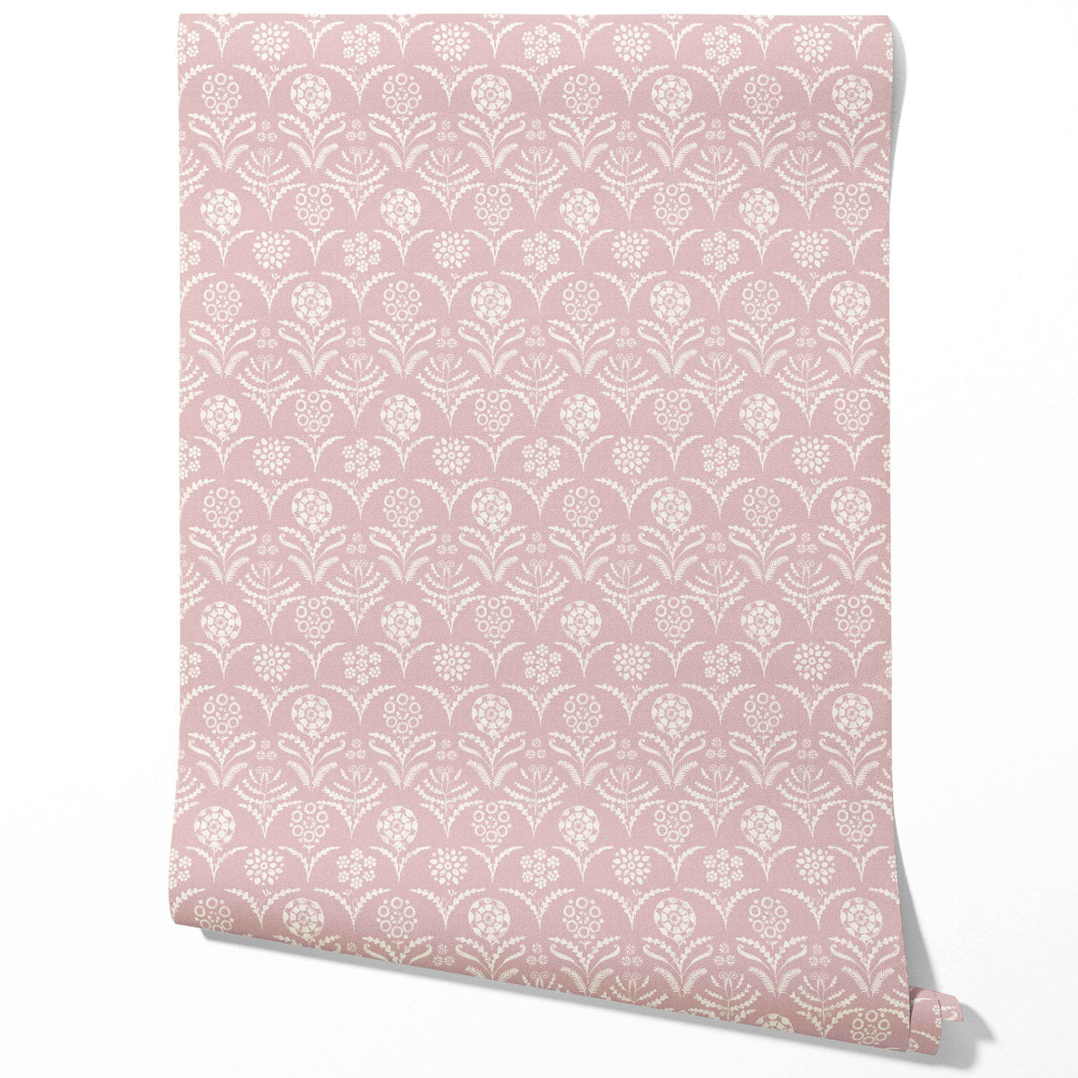Modern Floral Botanical Traditional Wallpaper Sample (Pink/ White)