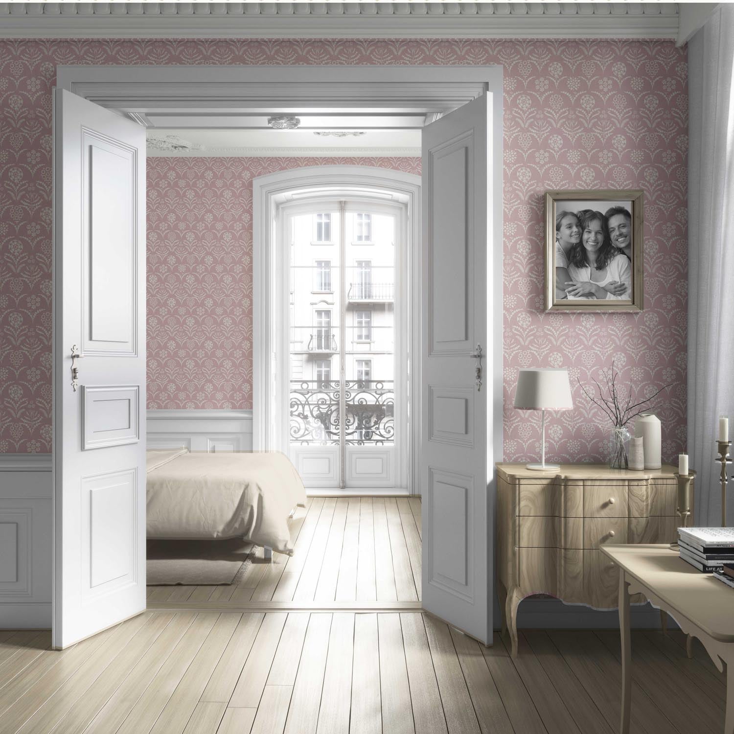 Modern Floral Botanical Living Room Wallpaper Sample (Pink/ White)
