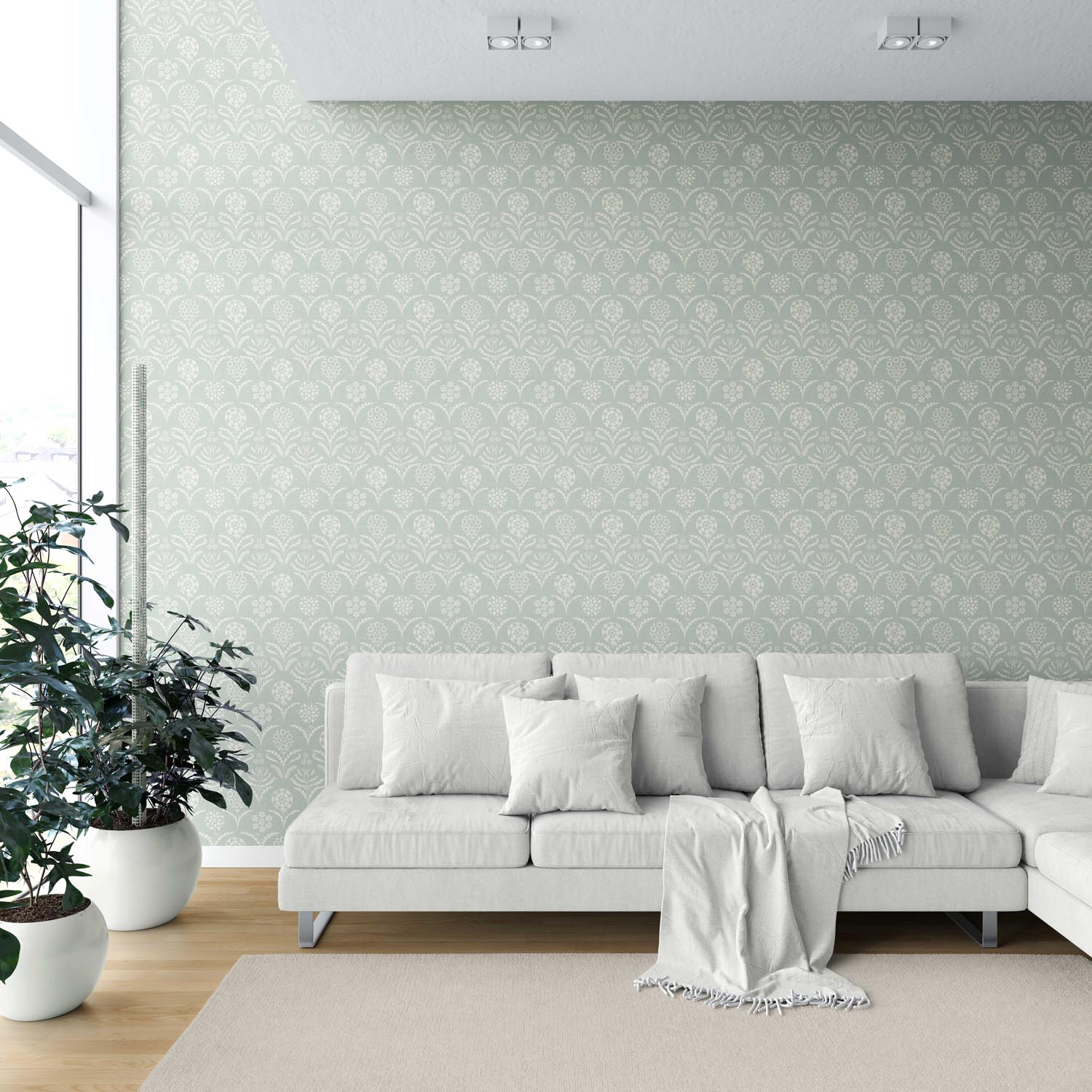 Modern Floral Botanical Shower Toilet Wallpaper Sample (Pastel Blue)