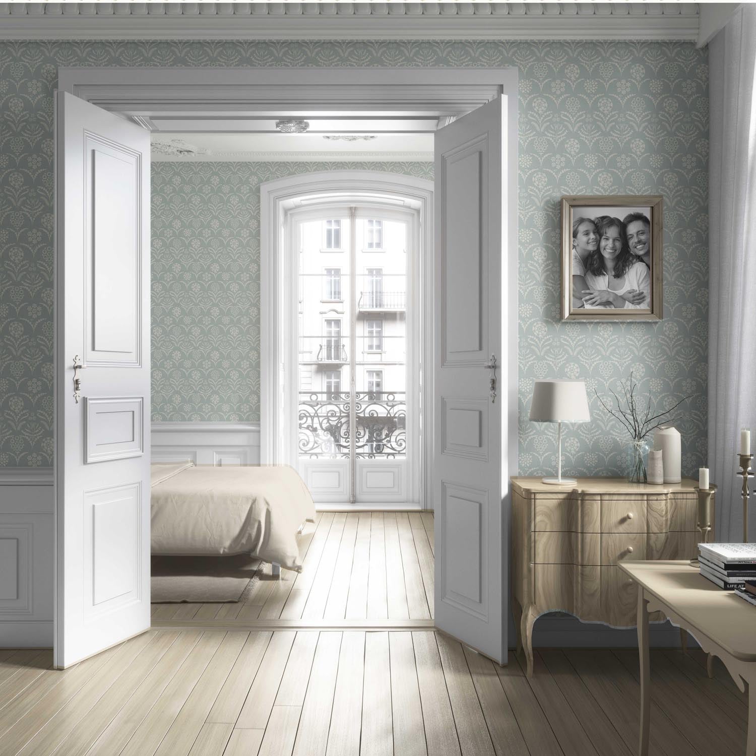 Modern Floral Botanical Living Room Wallpaper Sample (Duck Egg Blue/ White)