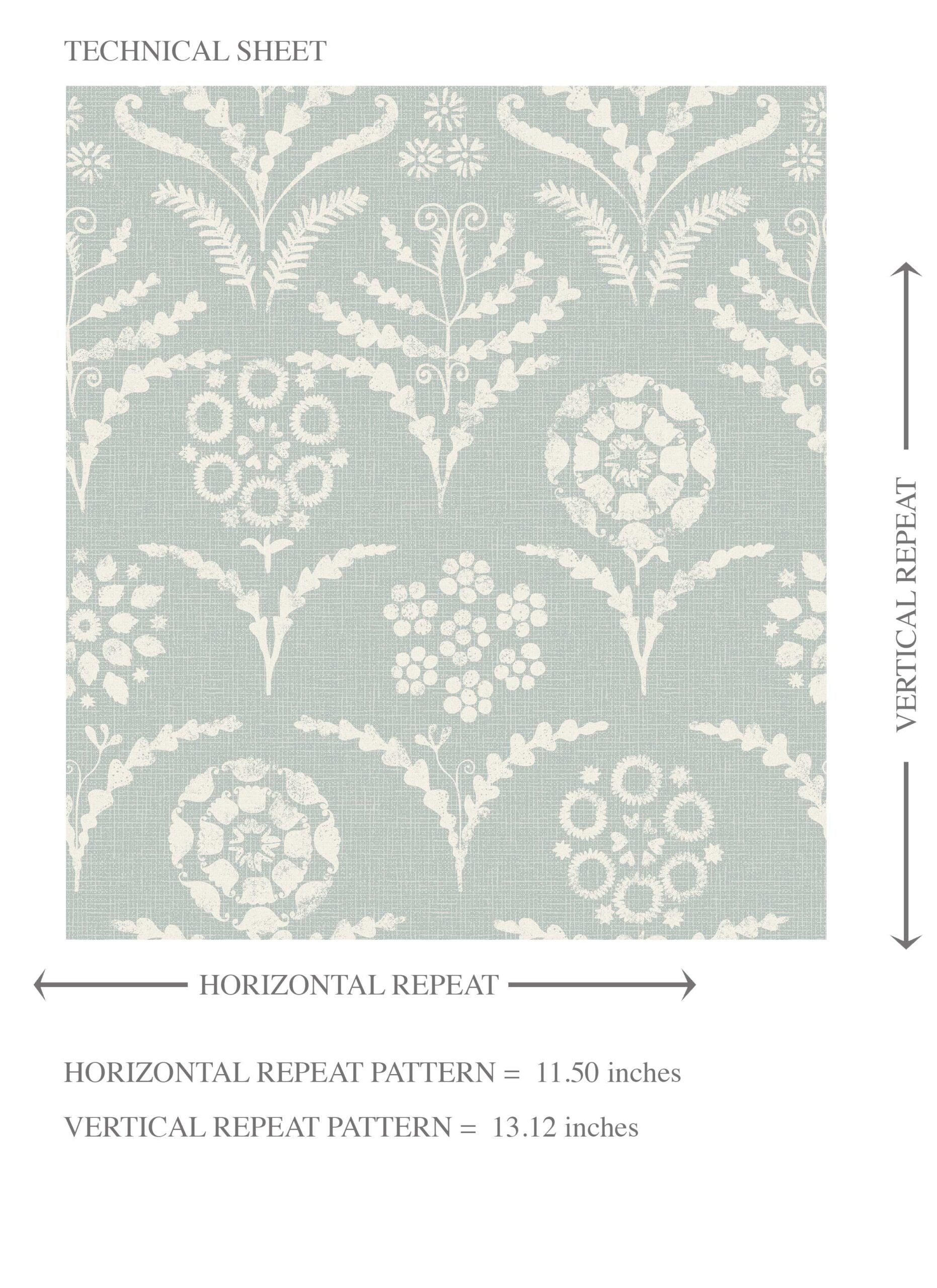 Modern Floral Botanical Kids Room Wallpaper Sample (Duck Egg Blue/ White)