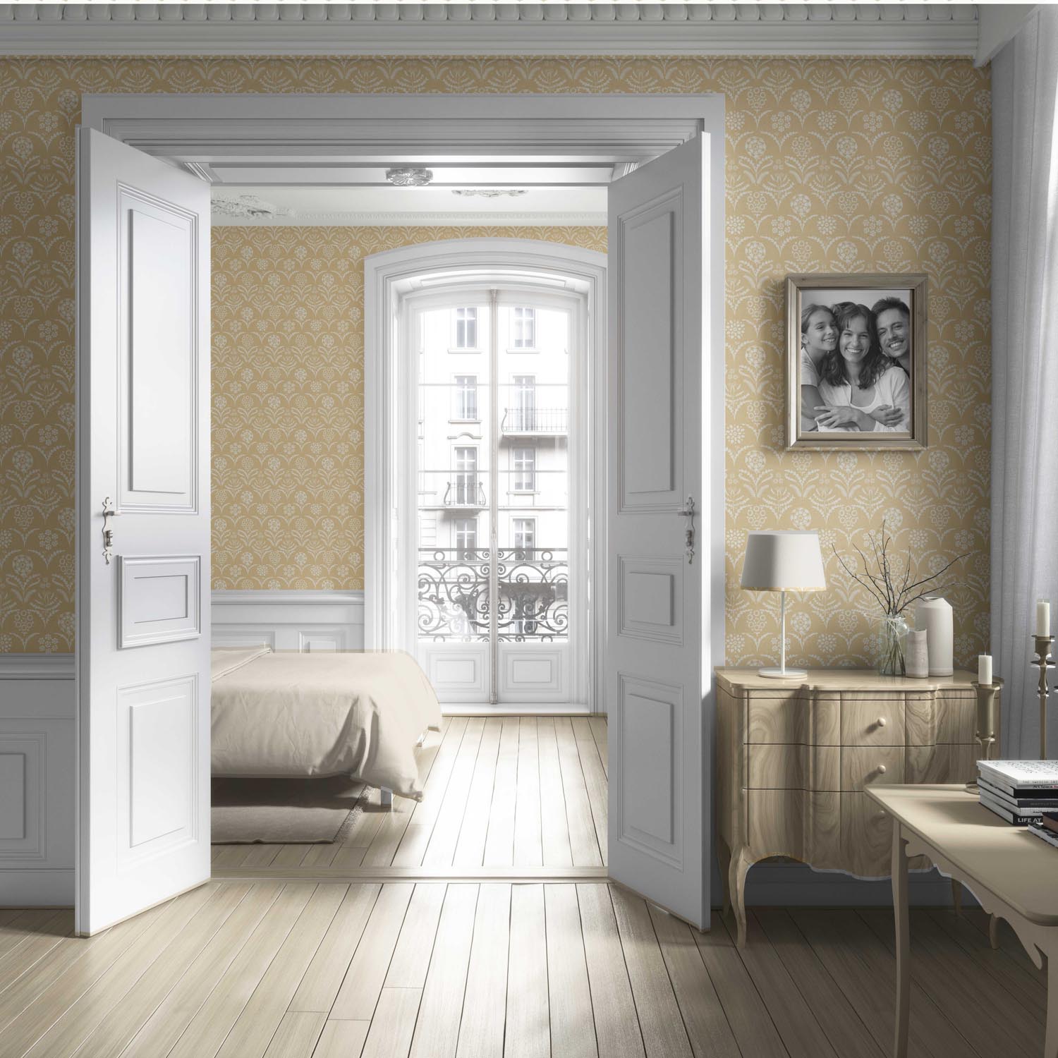 Modern Floral Botanical Living Room Wallpaper Sample (Yellow/ White)