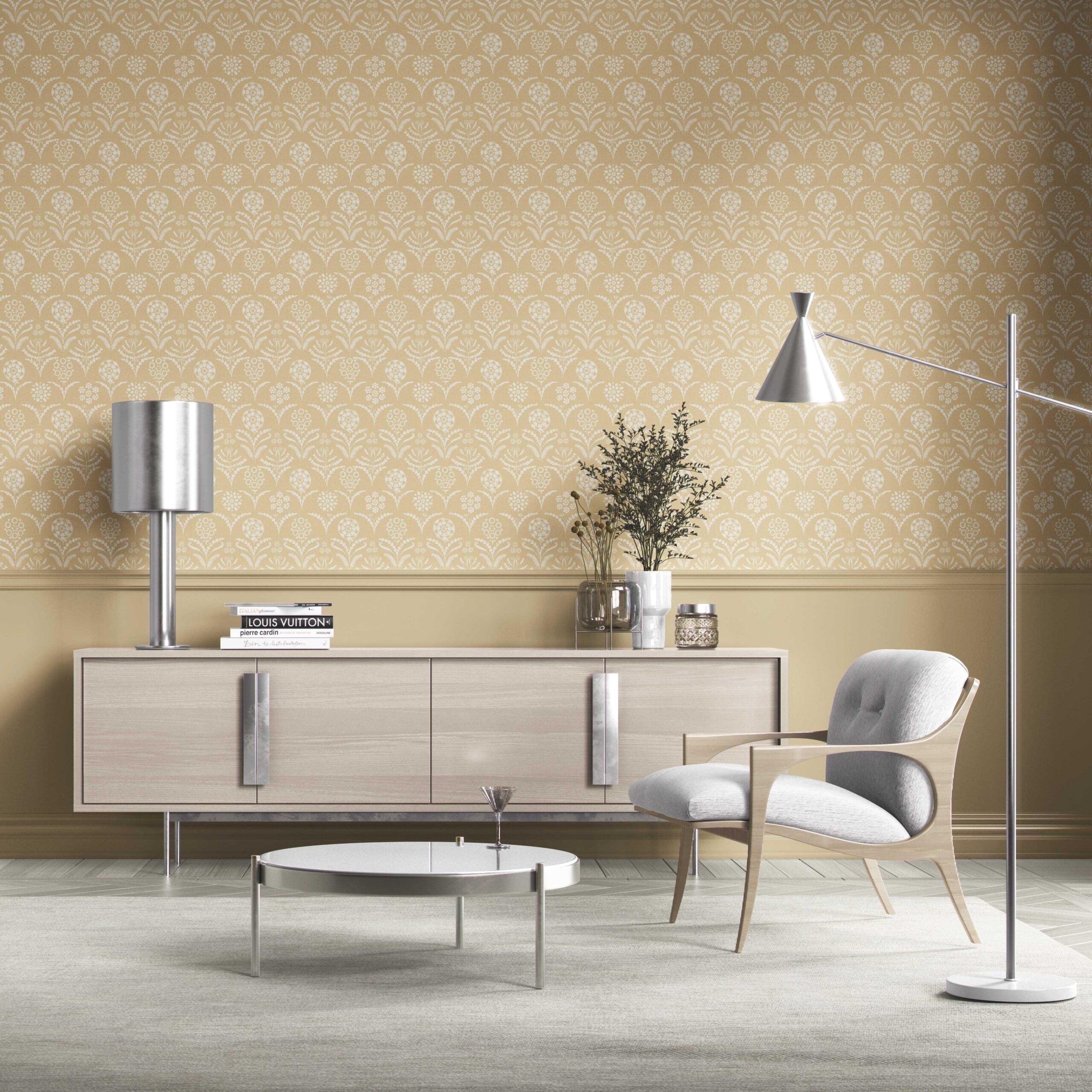 Modern Floral Botanical Nursery Wallpaper Sample (Yellow/ White)