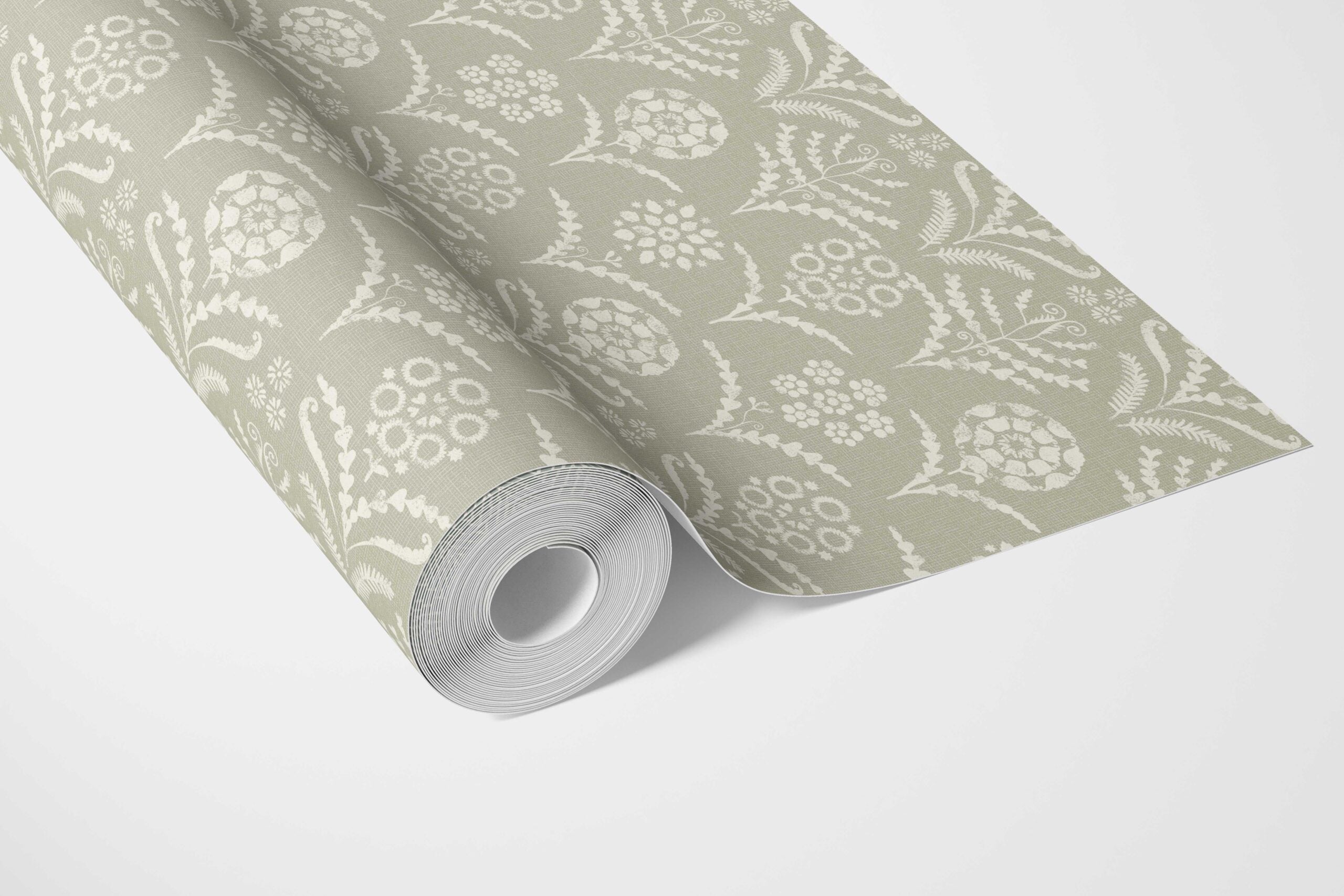Modern Floral Botanical Bathroom Wallpaper (Light Olive Green)
