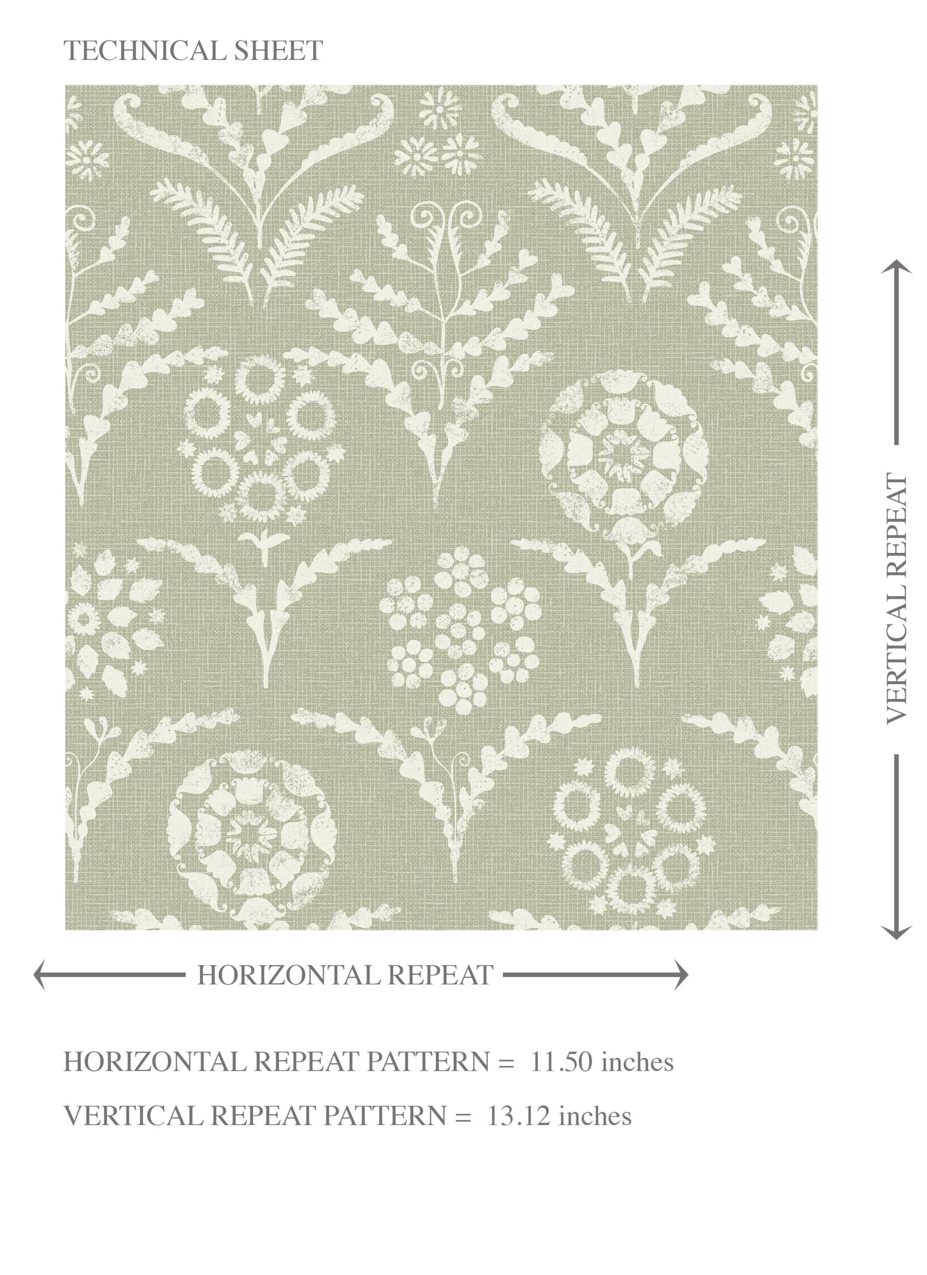 Modern Floral Botanical Kids Room Wallpaper (Light Olive Green)