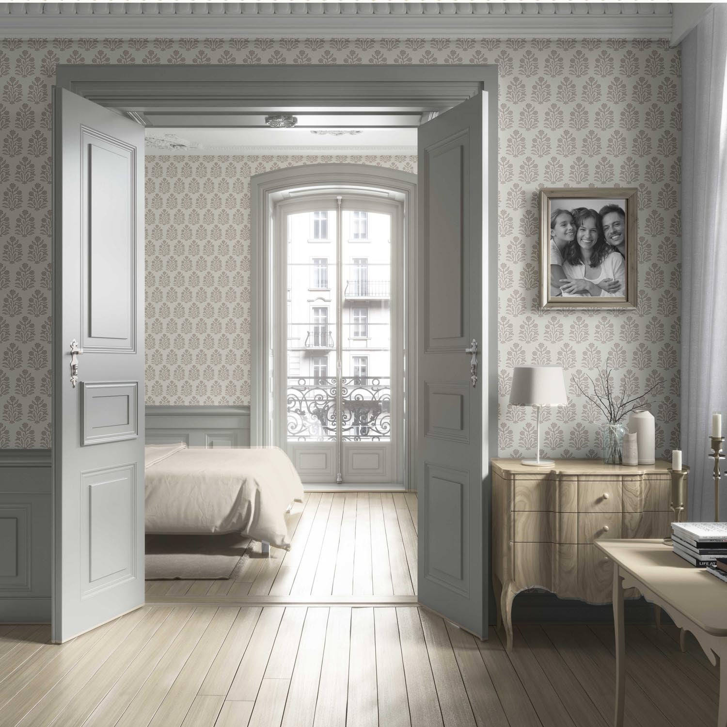 Vintage-Inspired Floral Block Print Living Room Wallpaper Sample (Cream/ Beige/ Greige)
