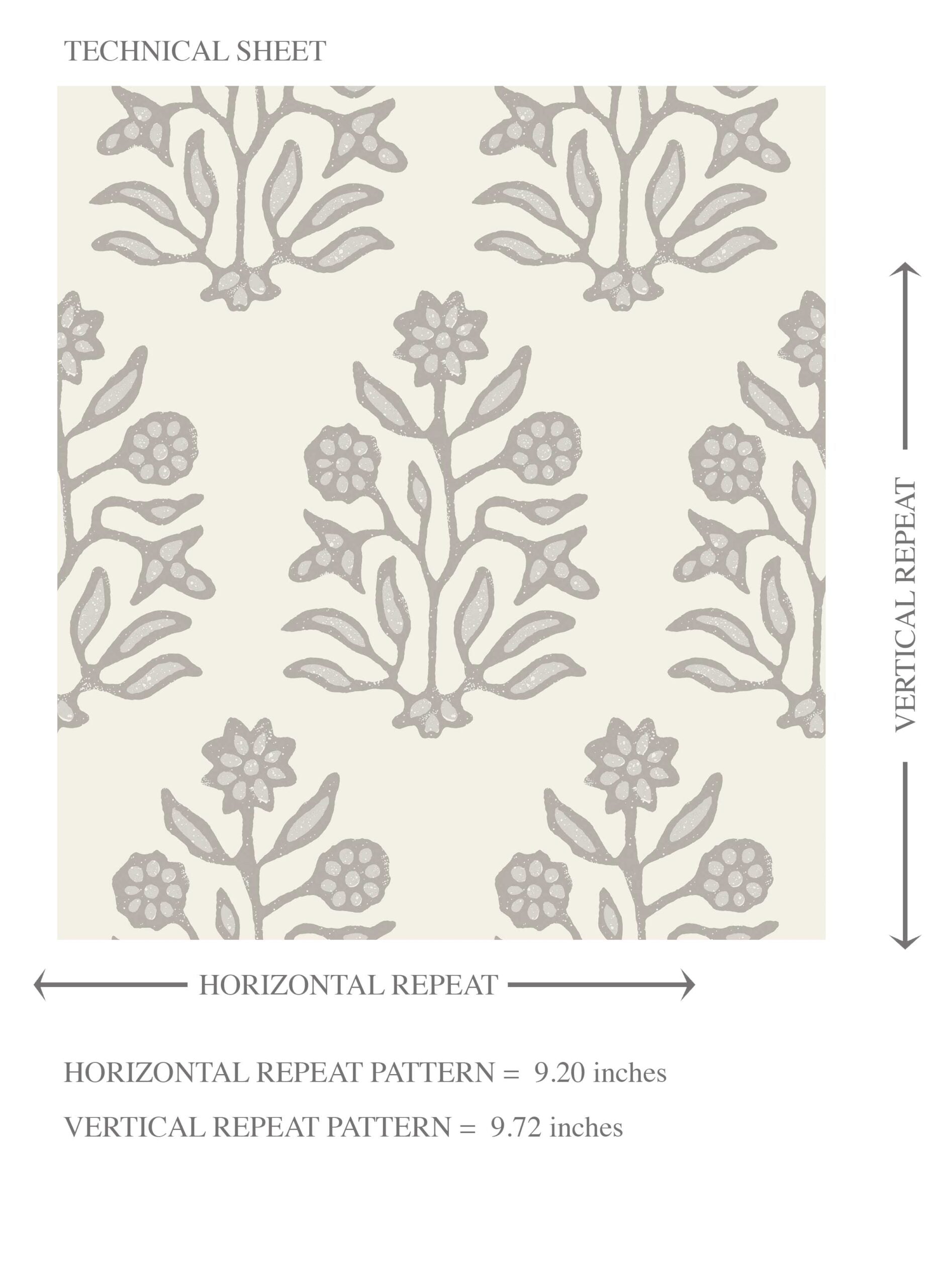 Neutral-Toned Botanical Floral Block Print Kids Room Wallpaper Sample (Cream/ Gray/ Greige)