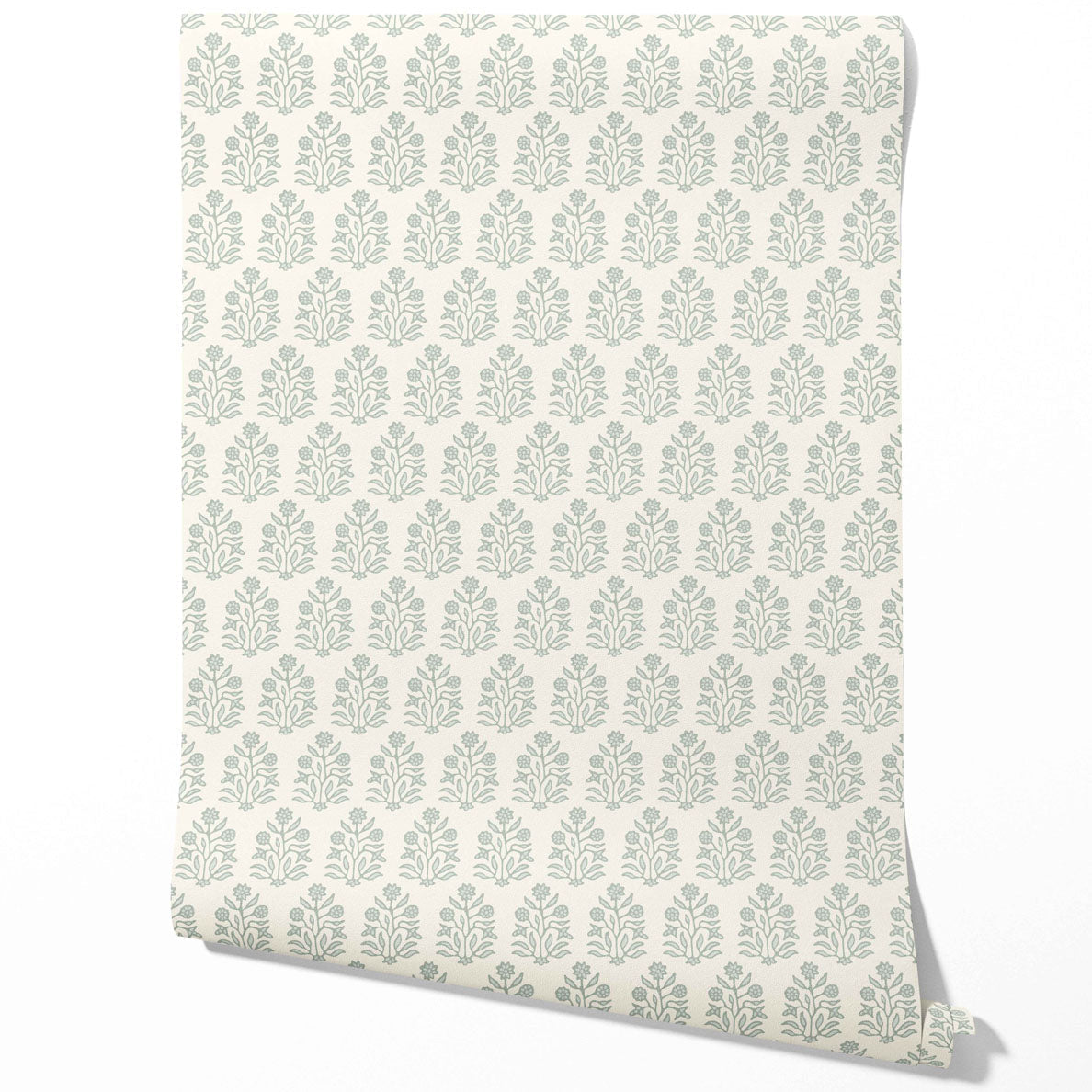 Vintage-Inspired Floral Block Print Traditional Wallpaper Sample (Cream/ Sage Green)