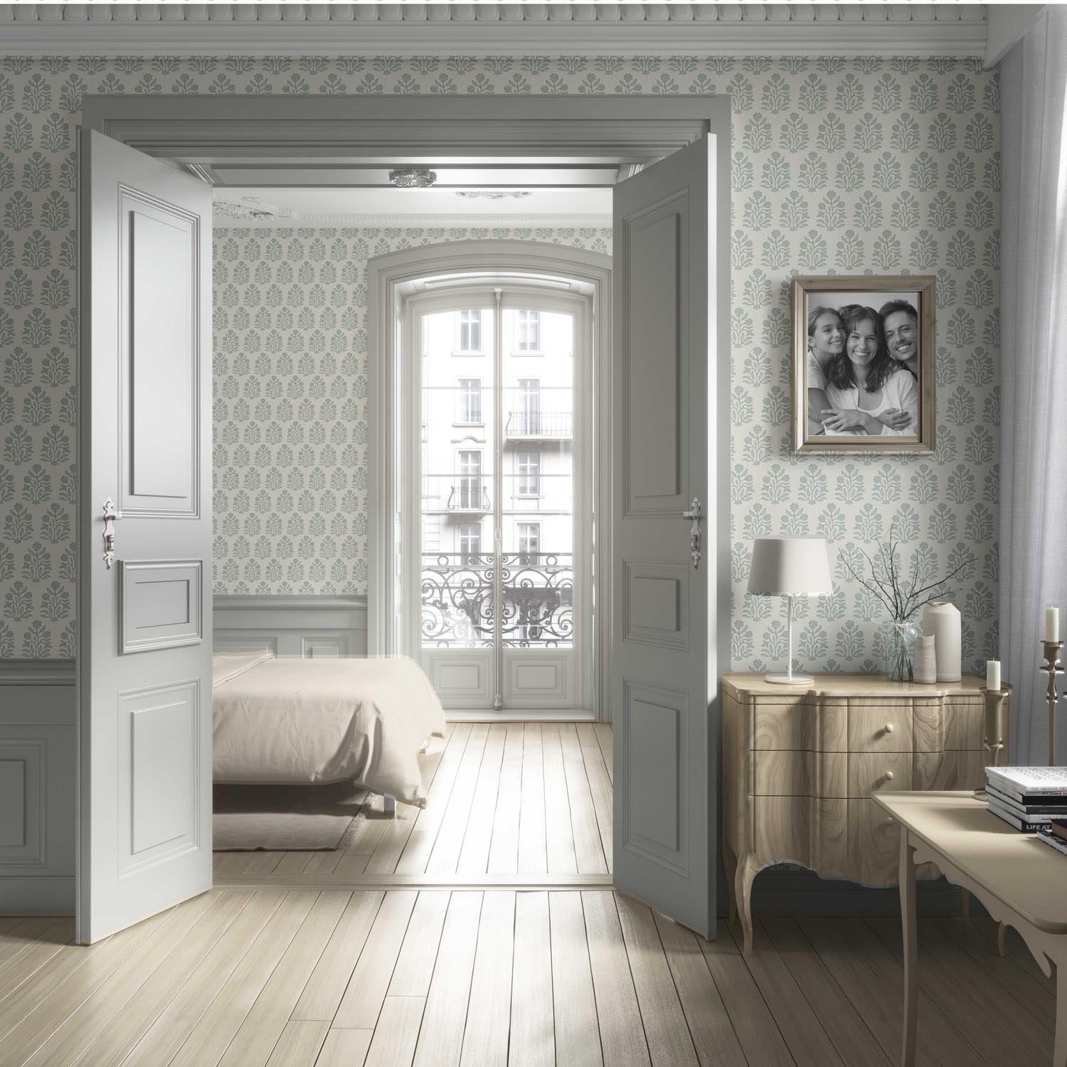 Vintage-Inspired Floral Block Print Living Room Wallpaper (Cream/ Sage Green)